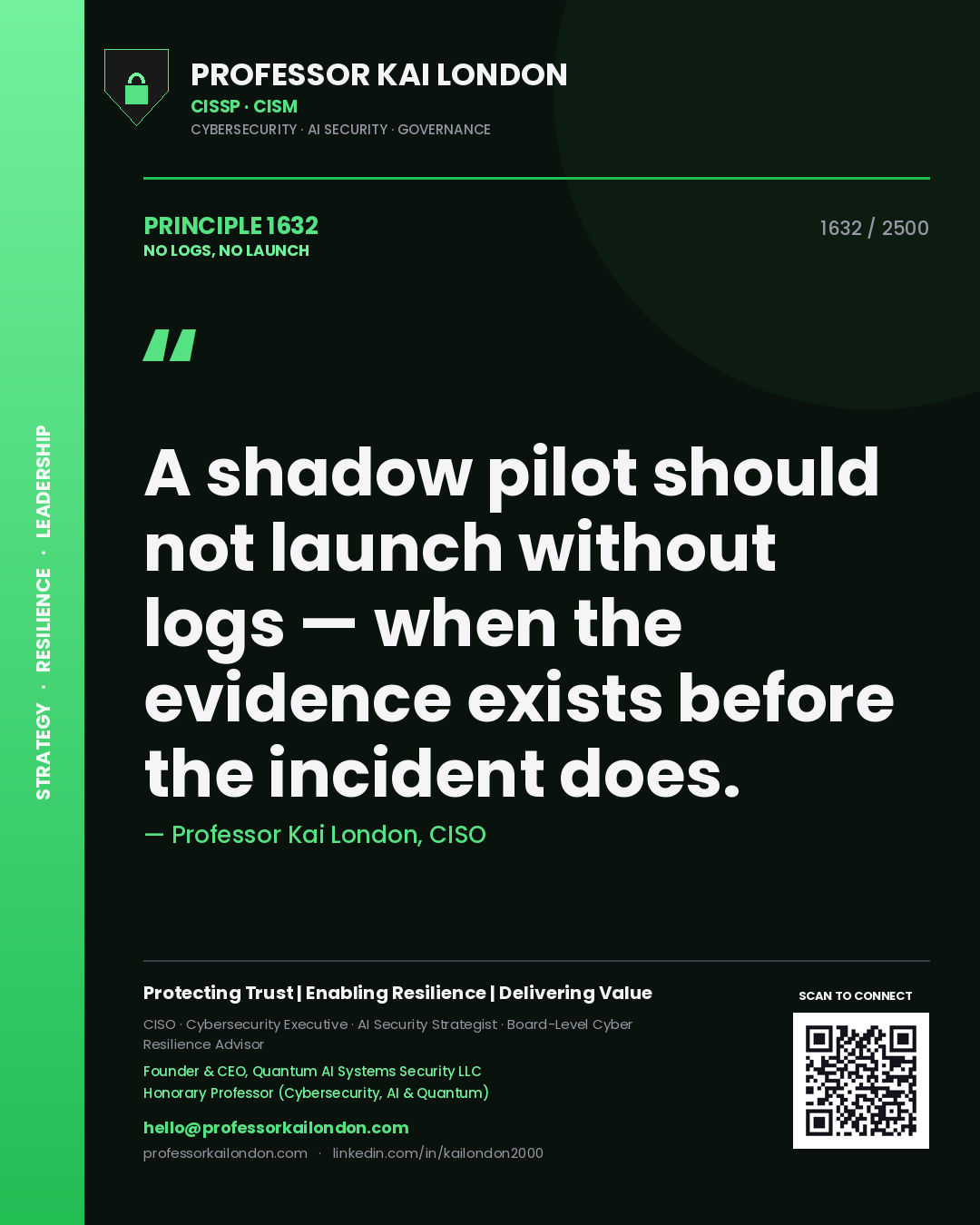 Professor Kai London principle 1632: A shadow pilot should not launch without logs — when the evidence exists before the incident does.