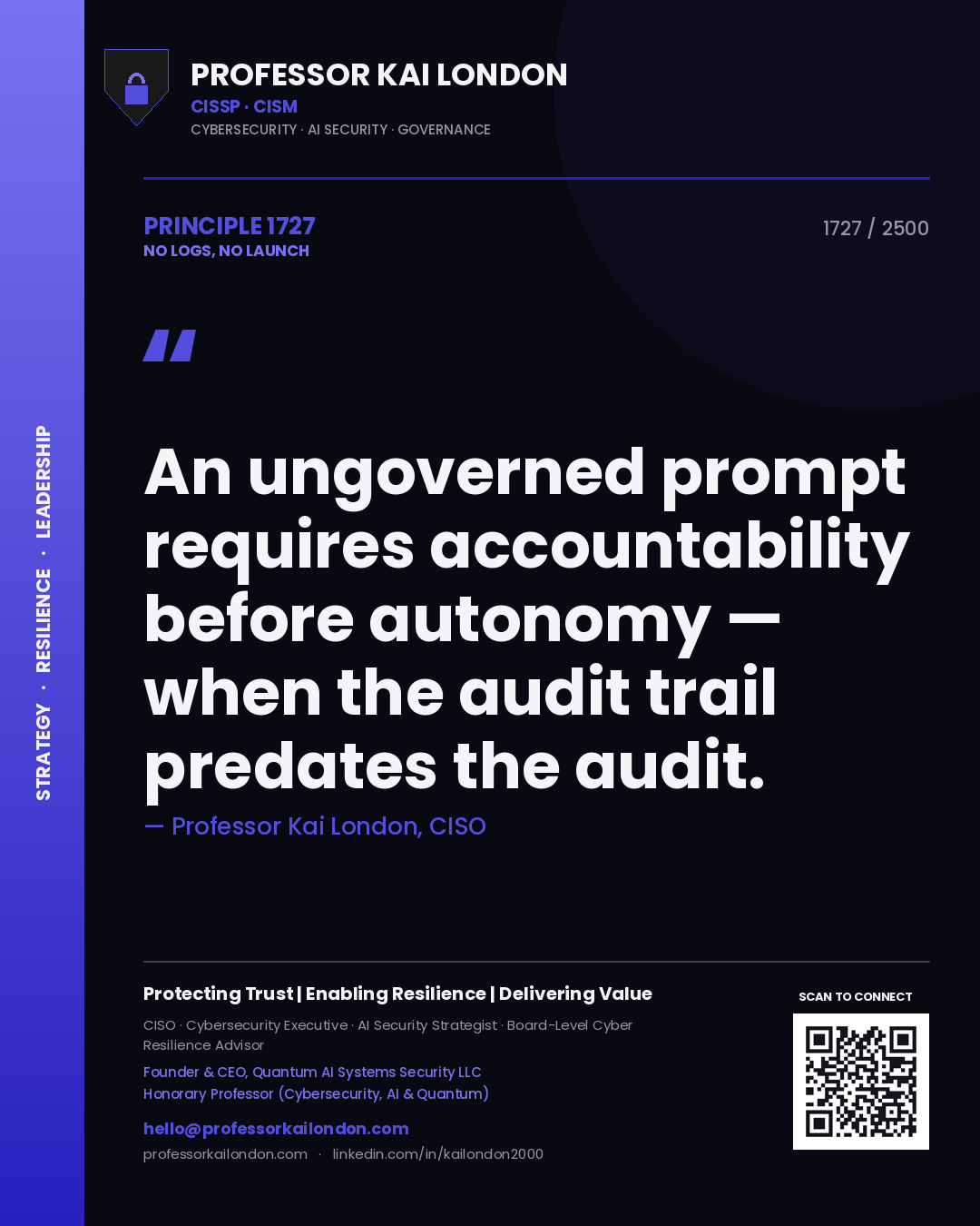 Professor Kai London principle 1727: An ungoverned prompt requires accountability before autonomy — when the audit trail predates the audit.