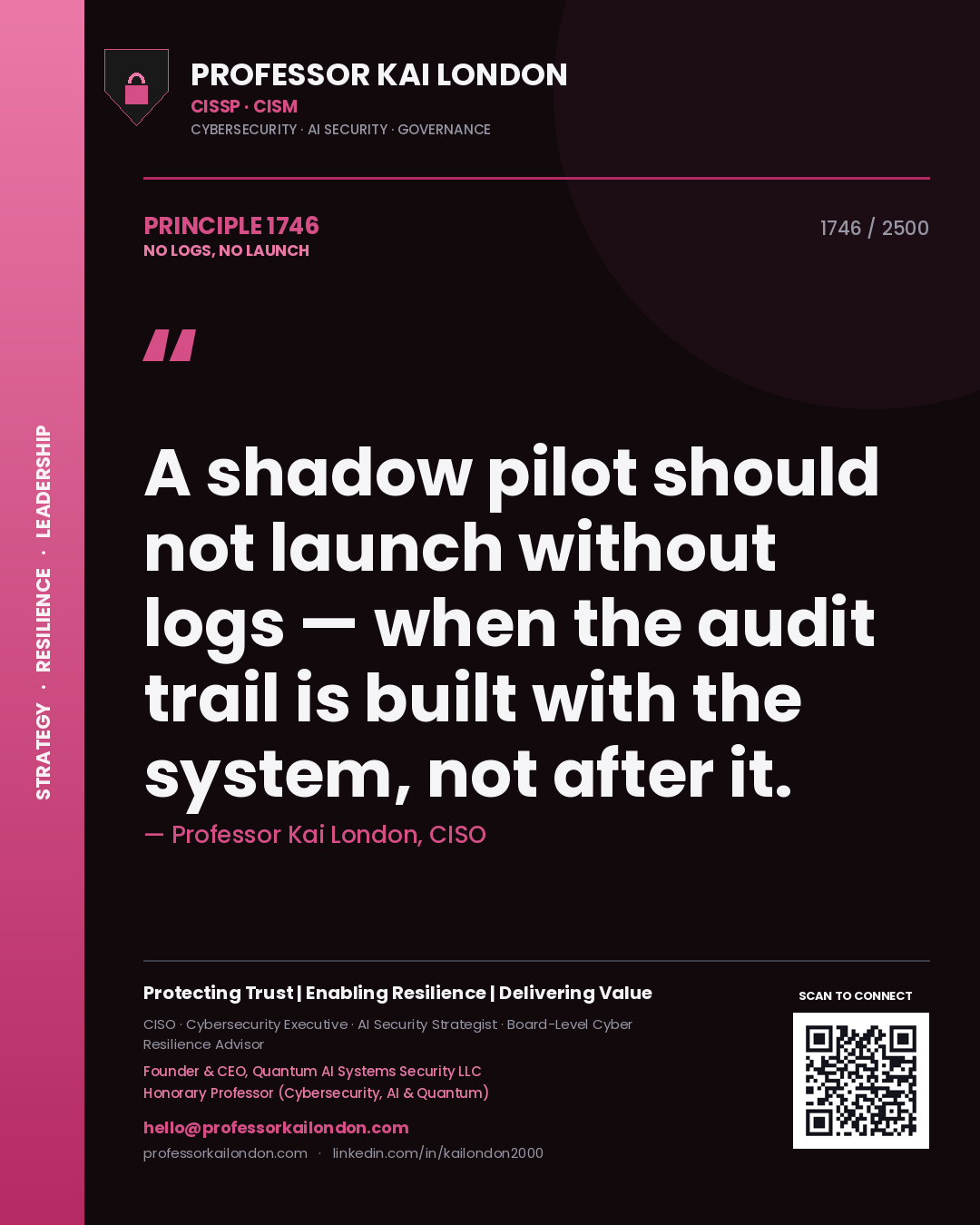 Professor Kai London principle 1746: A shadow pilot should not launch without logs — when the audit trail is built with the system, not after it.