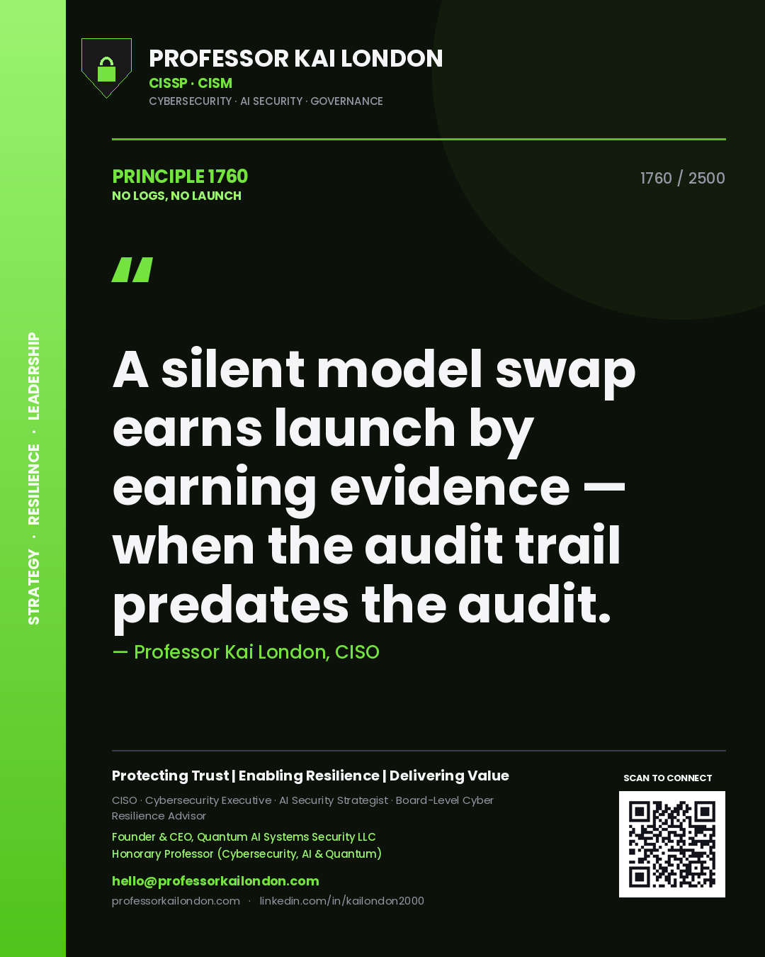 Professor Kai London principle 1760: A silent model swap earns launch by earning evidence — when the audit trail predates the audit.