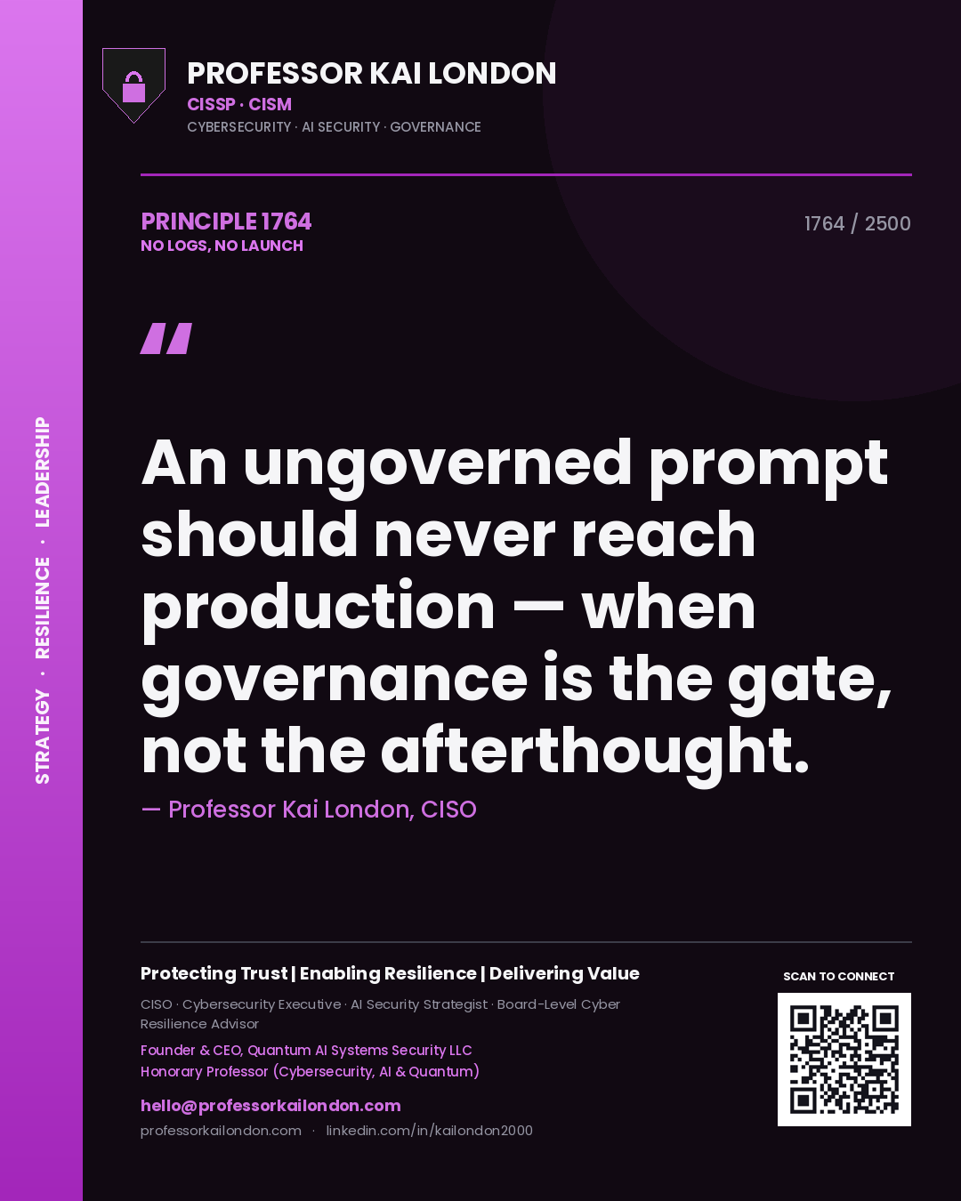 Professor Kai London principle 1764: An ungoverned prompt should never reach production — when governance is the gate, not the afterthought.