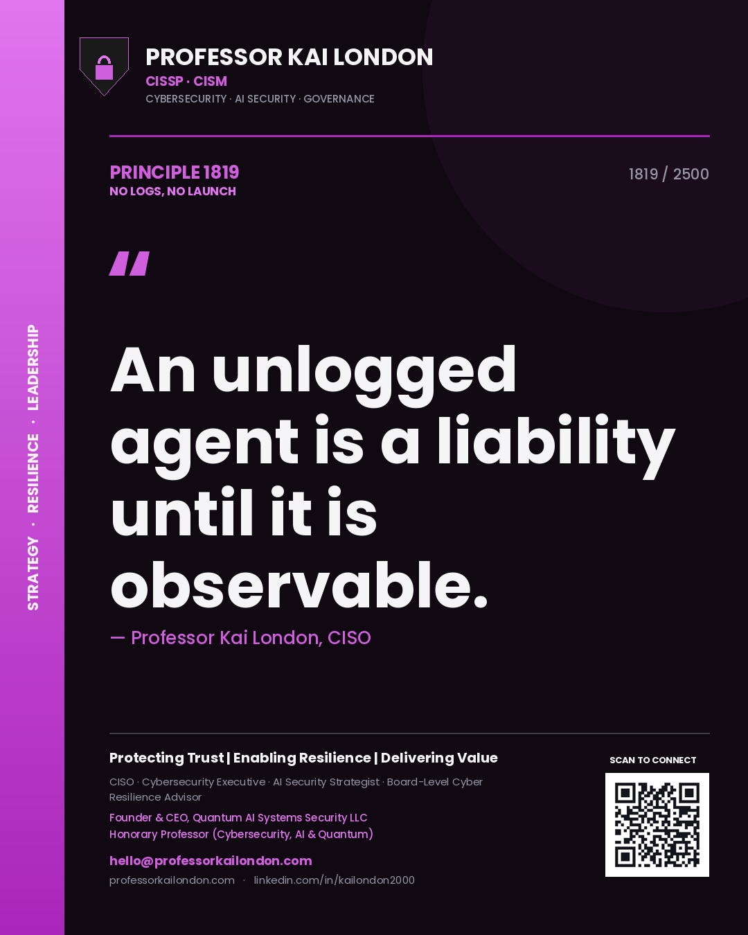 Professor Kai London principle 1819: An unlogged agent is a liability until it is observable.