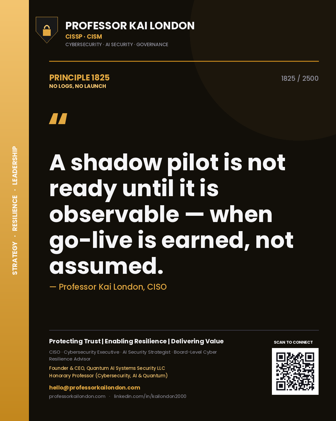 Professor Kai London principle 1825: A shadow pilot is not ready until it is observable — when go-live is earned, not assumed.