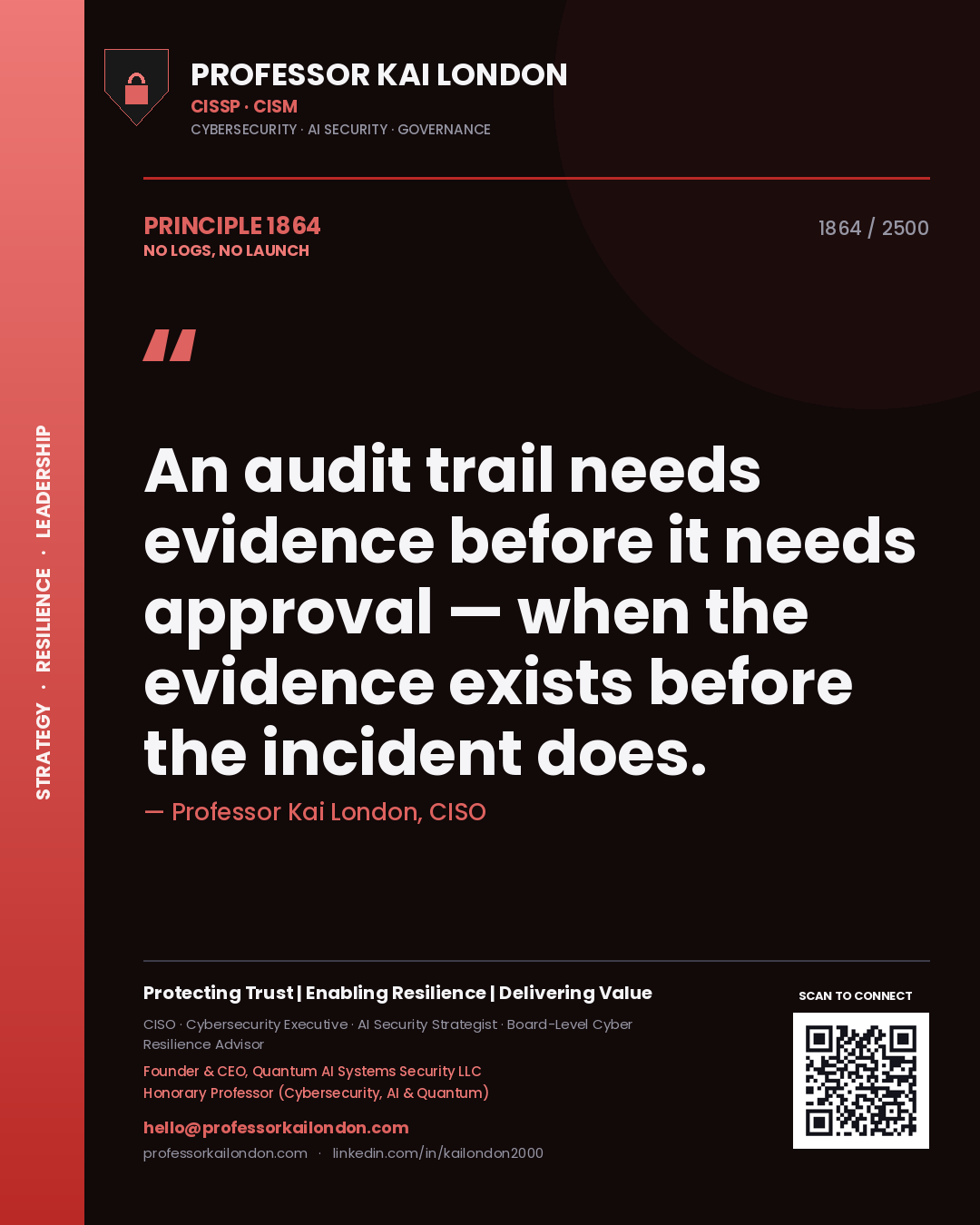 Professor Kai London principle 1864: An audit trail needs evidence before it needs approval — when the evidence exists before the incident does.