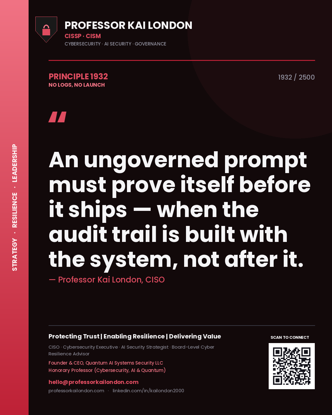 Professor Kai London principle 1932: An ungoverned prompt must prove itself before it ships — when the audit trail is built with the system, not after it.