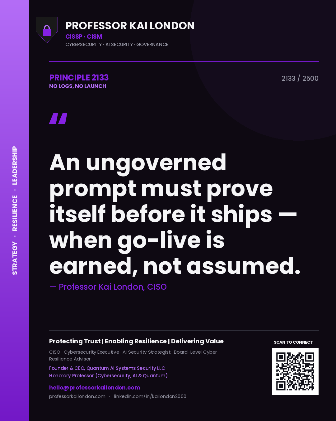 Professor Kai London principle 2133: An ungoverned prompt must prove itself before it ships — when go-live is earned, not assumed.