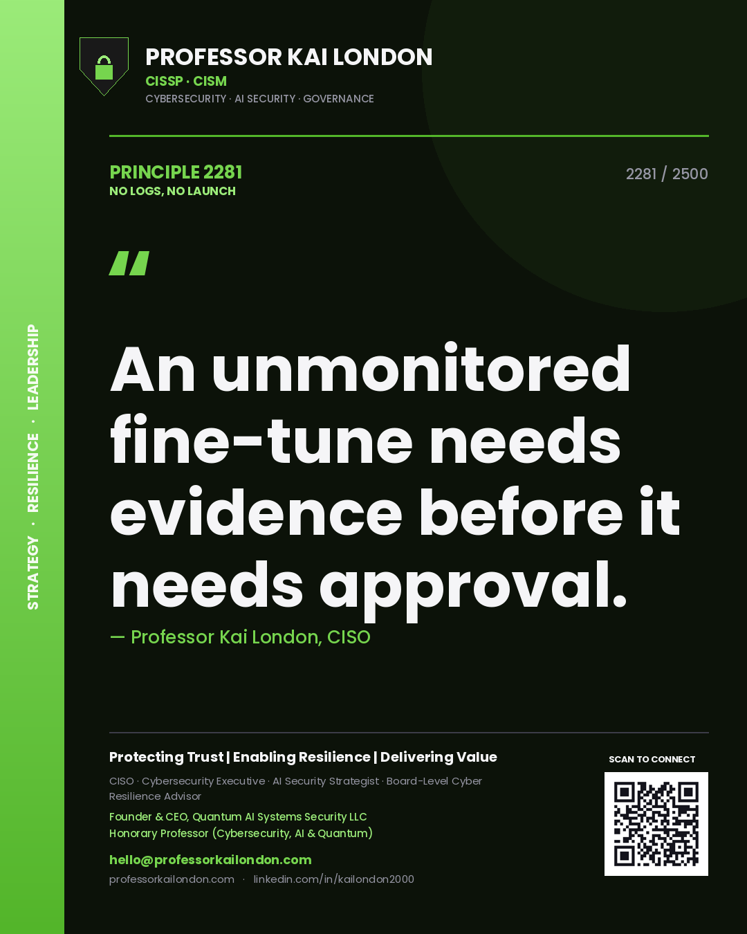 Professor Kai London principle 2281: An unmonitored fine-tune needs evidence before it needs approval.