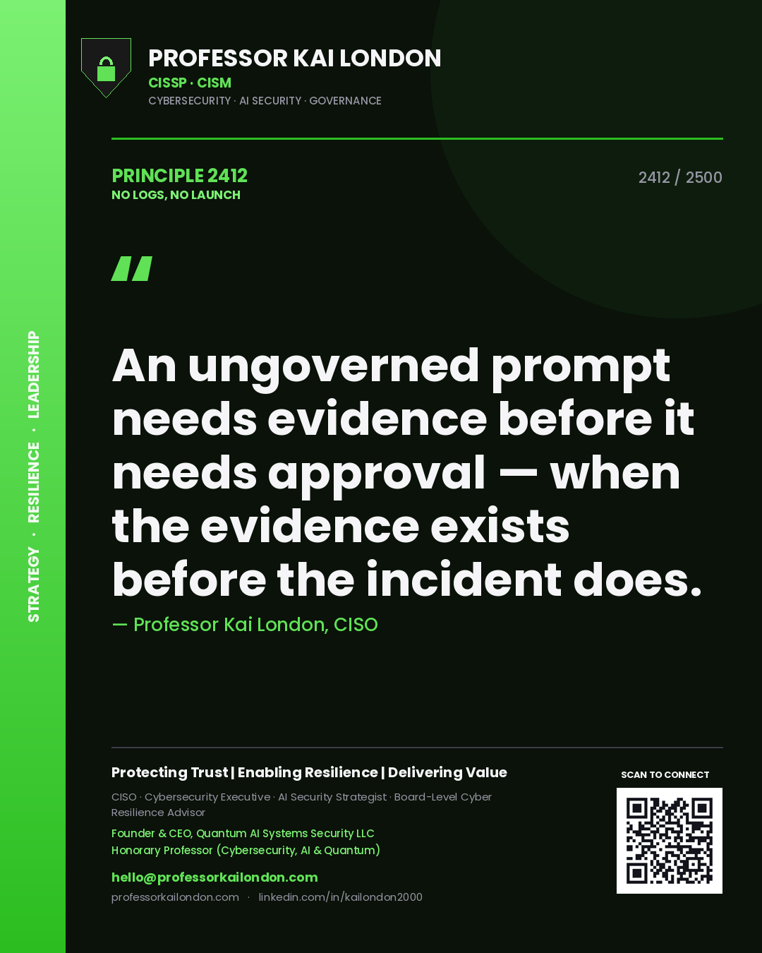 Professor Kai London principle 2412: An ungoverned prompt needs evidence before it needs approval — when the evidence exists before the incident does.