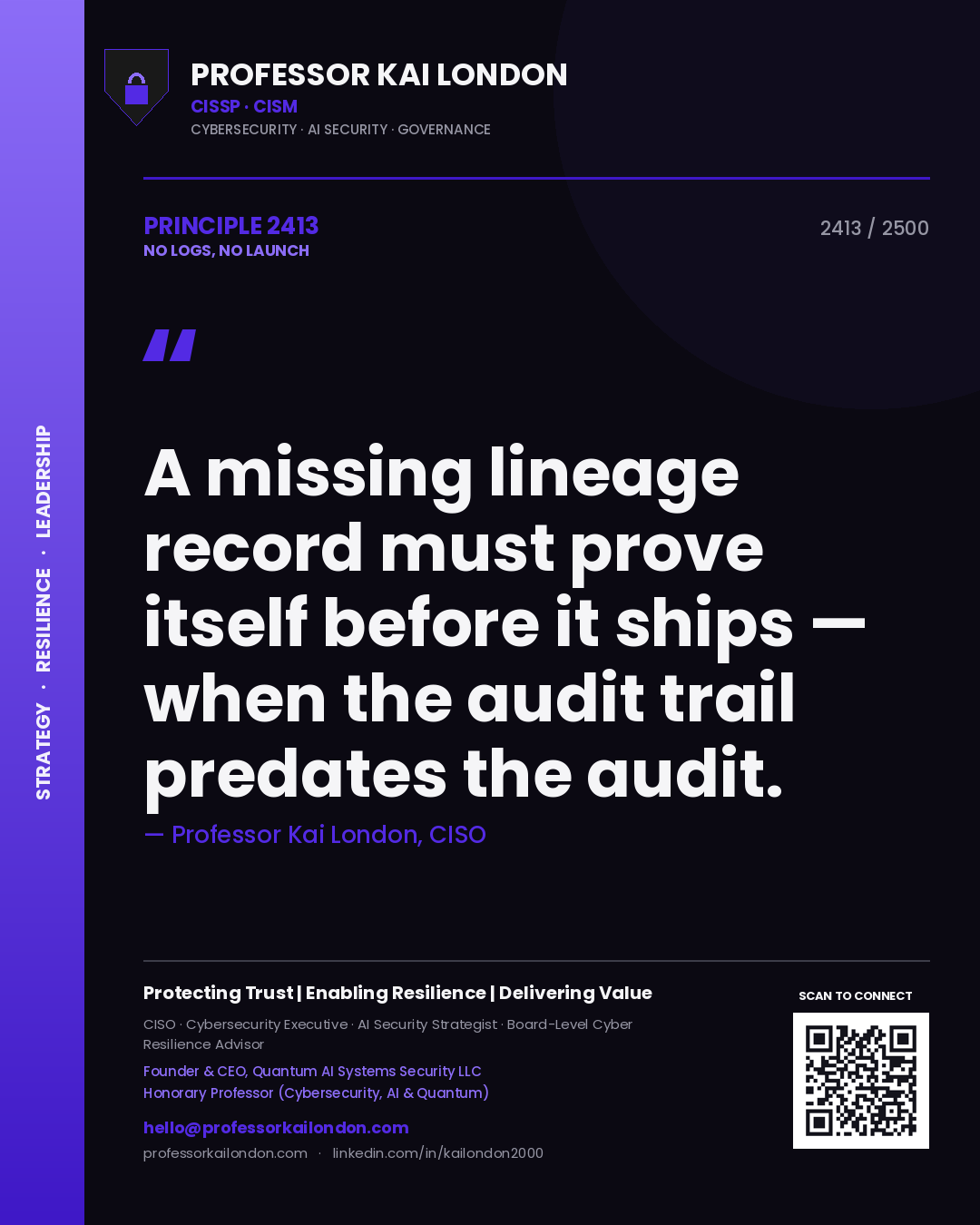 Professor Kai London principle 2413: A missing lineage record must prove itself before it ships — when the audit trail predates the audit.