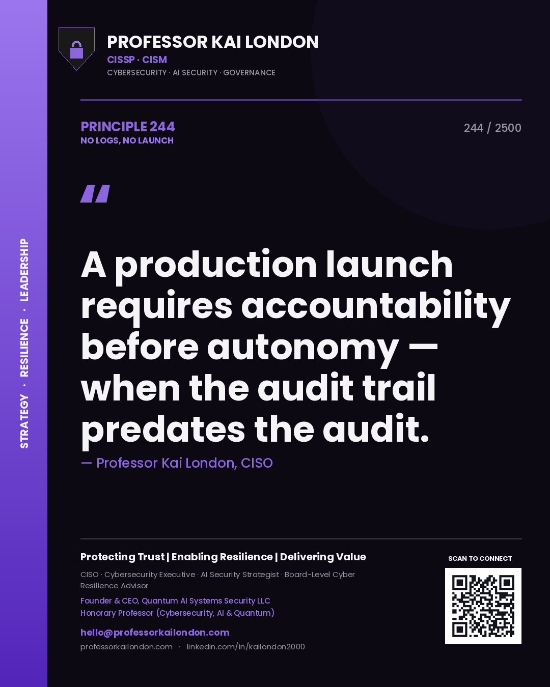Professor Kai London principle 244: A production launch requires accountability before autonomy — when the audit trail predates the audit.