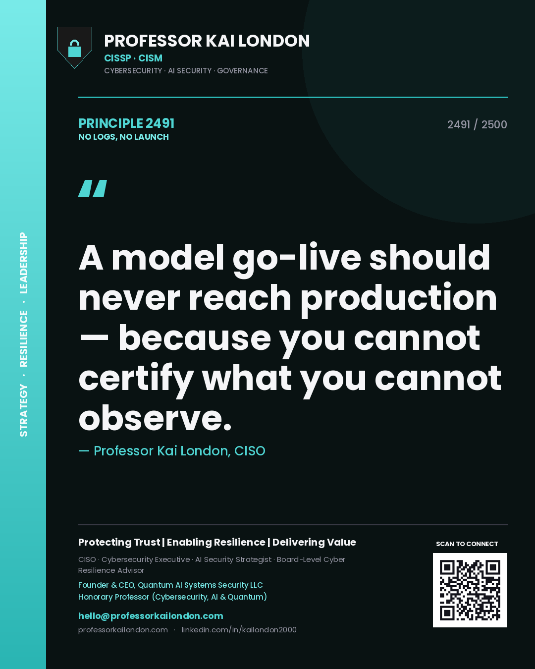 Professor Kai London principle 2491: A model go-live should never reach production — because you cannot certify what you cannot observe.