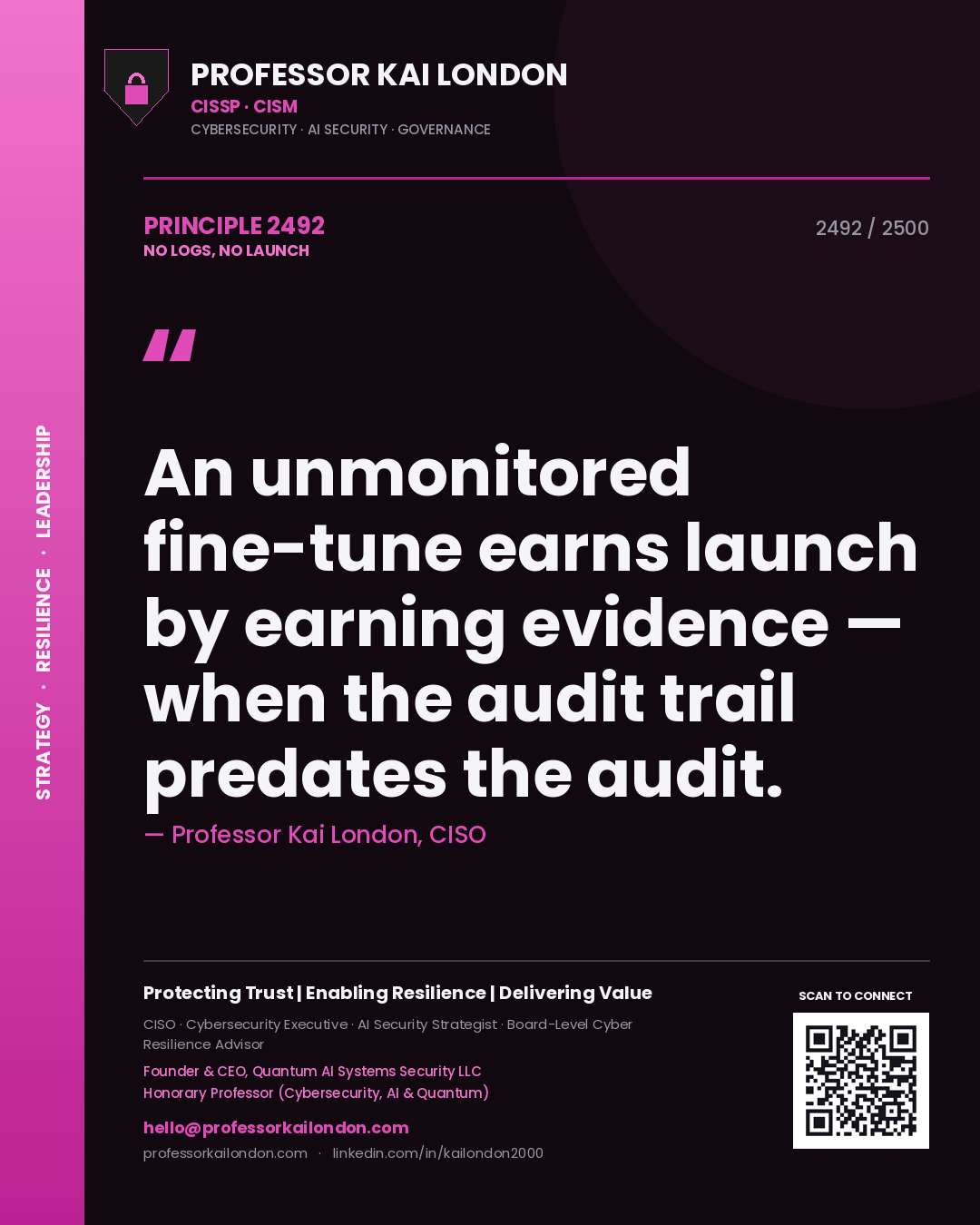 Professor Kai London principle 2492: An unmonitored fine-tune earns launch by earning evidence — when the audit trail predates the audit.