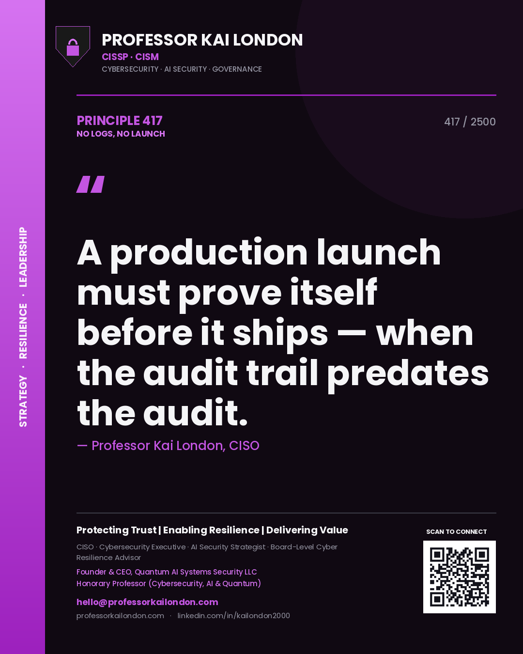 Professor Kai London principle 417: A production launch must prove itself before it ships — when the audit trail predates the audit.