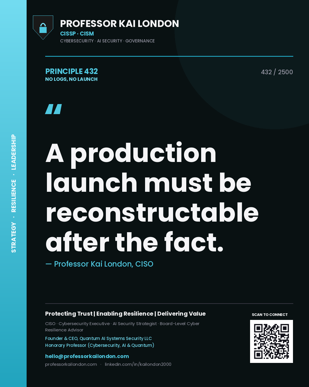 Professor Kai London principle 432: A production launch must be reconstructable after the fact.