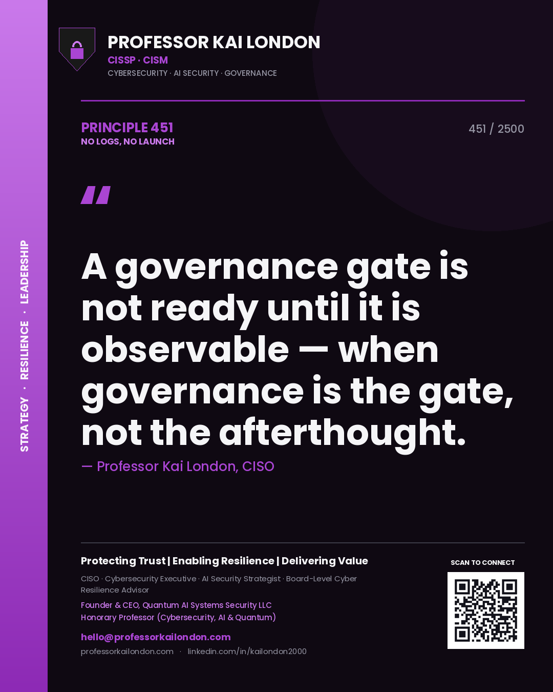 Professor Kai London principle 451: A governance gate is not ready until it is observable — when governance is the gate, not the afterthought.