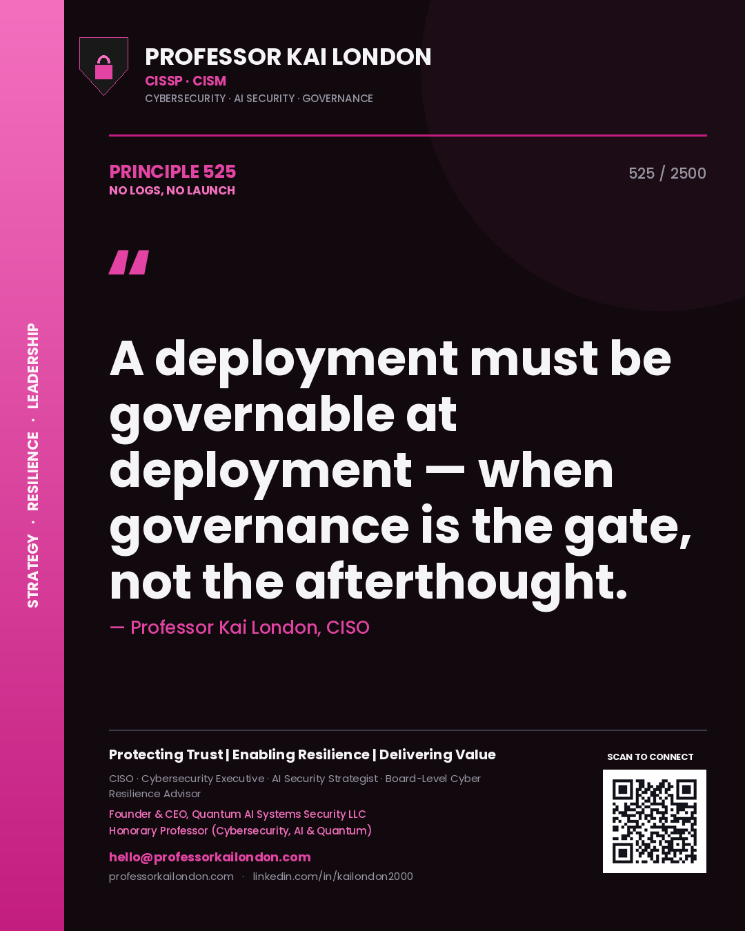 Professor Kai London principle 525: A deployment must be governable at deployment — when governance is the gate, not the afterthought.