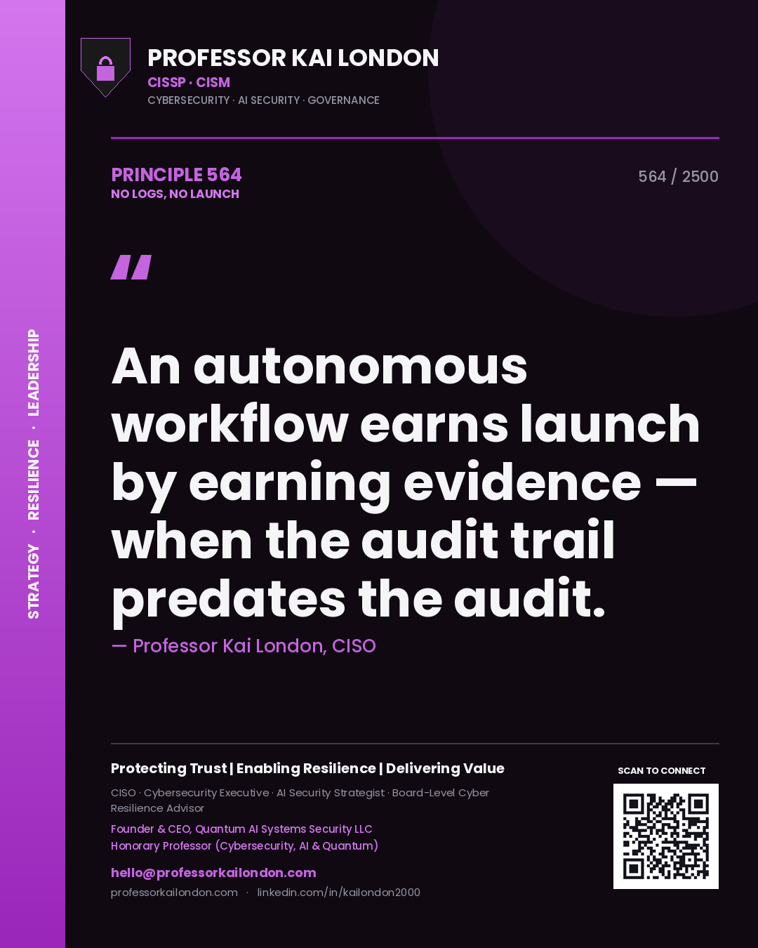 Professor Kai London principle 564: An autonomous workflow earns launch by earning evidence — when the audit trail predates the audit.