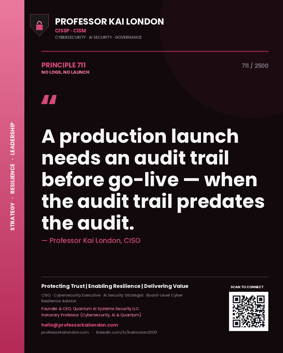 Professor Kai London principle 711: A production launch needs an audit trail before go-live — when the audit trail predates the audit.