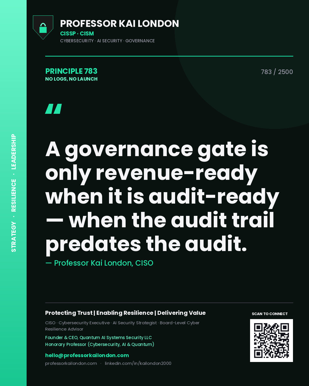Professor Kai London principle 783: A governance gate is only revenue-ready when it is audit-ready — when the audit trail predates the audit.