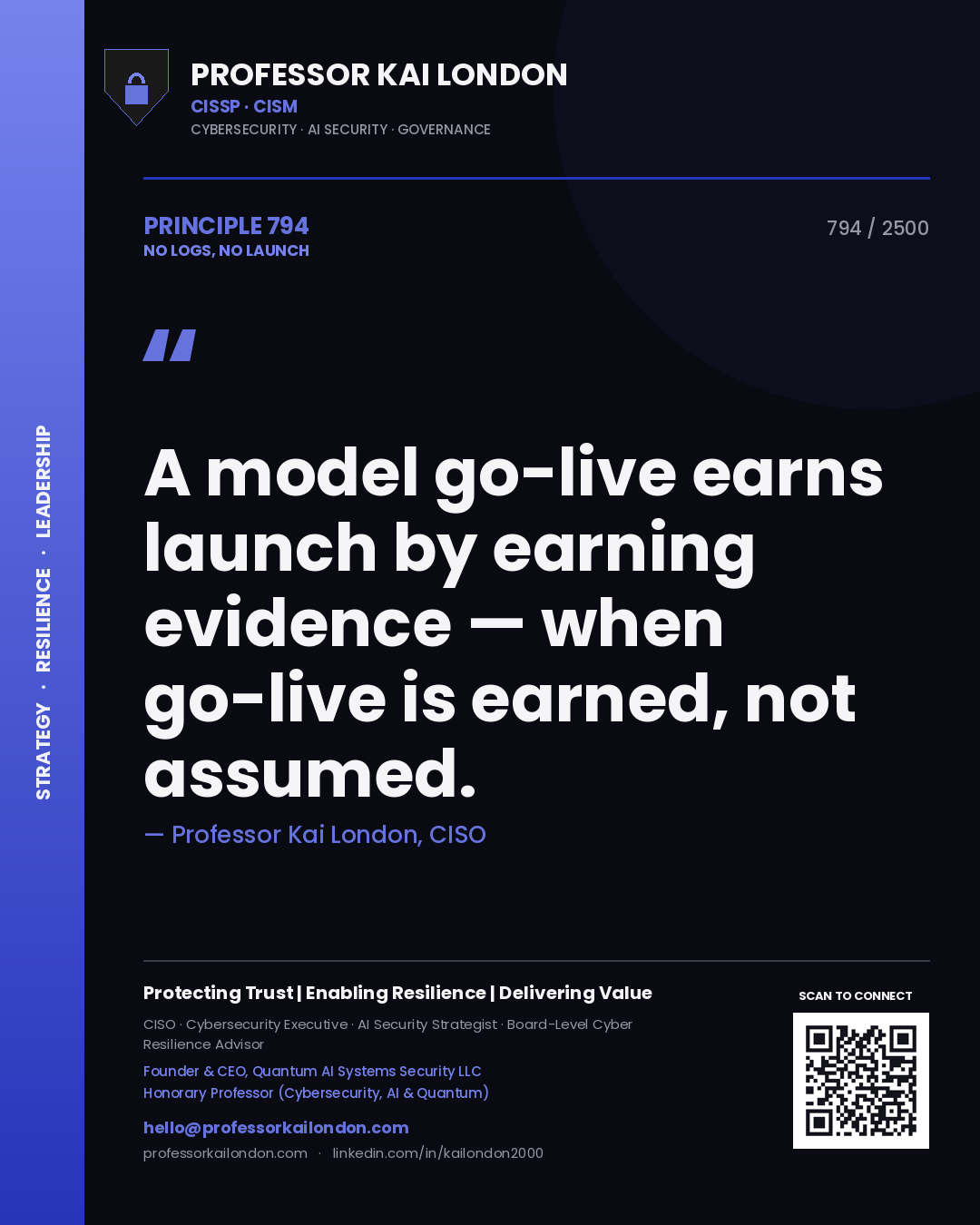 Professor Kai London principle 794: A model go-live earns launch by earning evidence — when go-live is earned, not assumed.