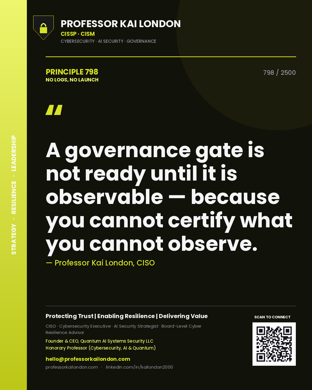 Professor Kai London principle 798: A governance gate is not ready until it is observable — because you cannot certify what you cannot observe.