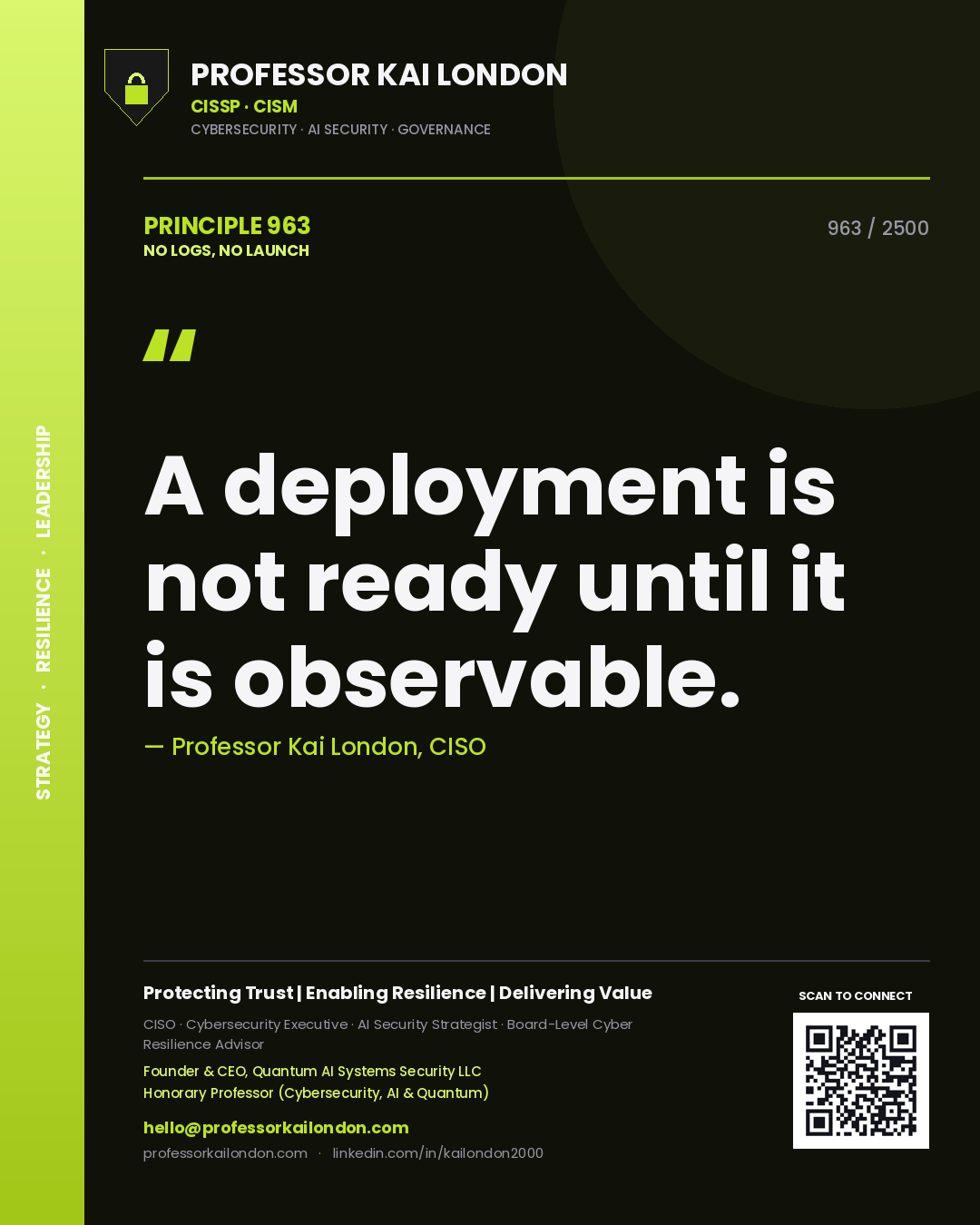 Professor Kai London principle 963: A deployment is not ready until it is observable.