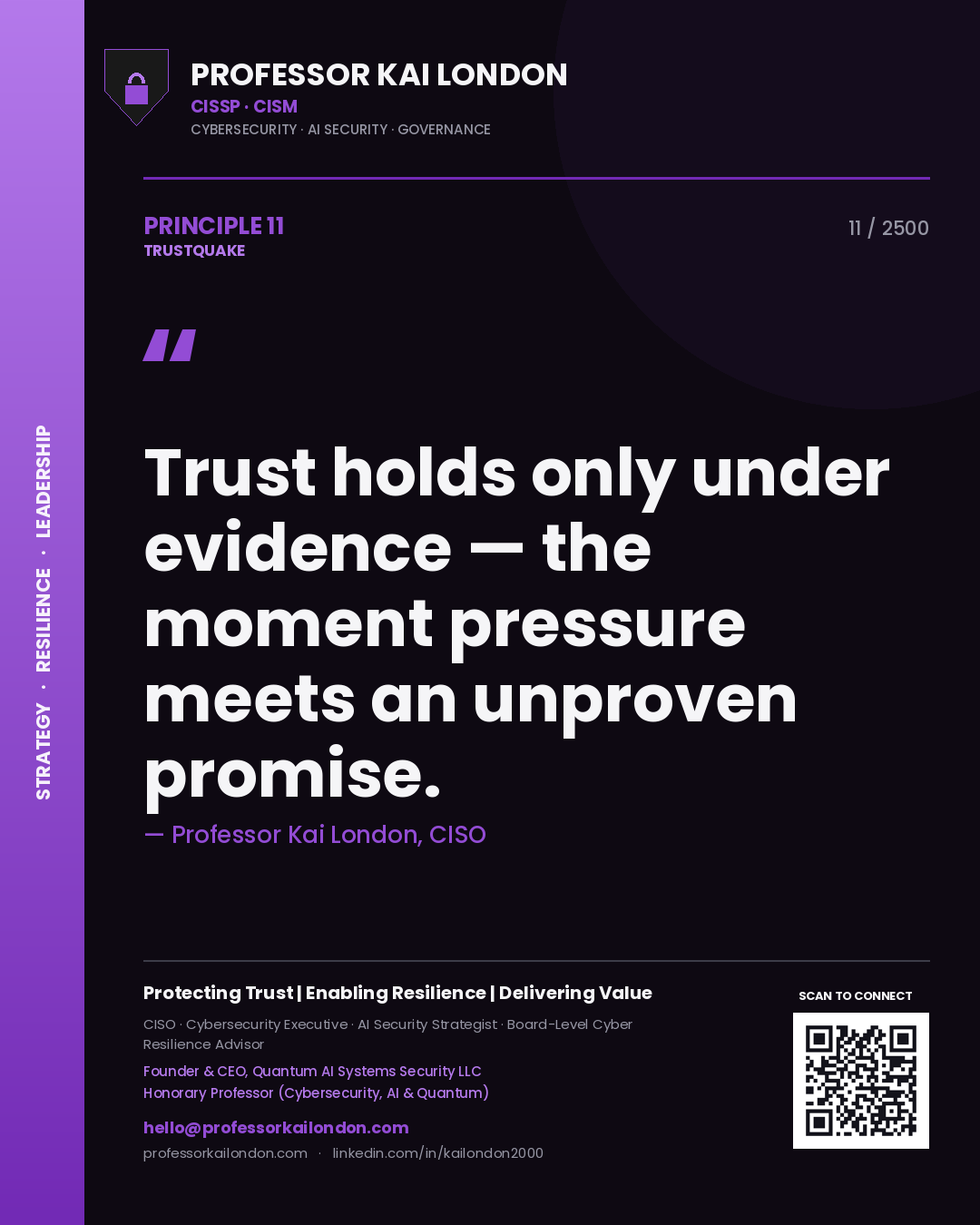 Professor Kai London principle 11: Trust holds only under evidence — the moment pressure meets an unproven promise.