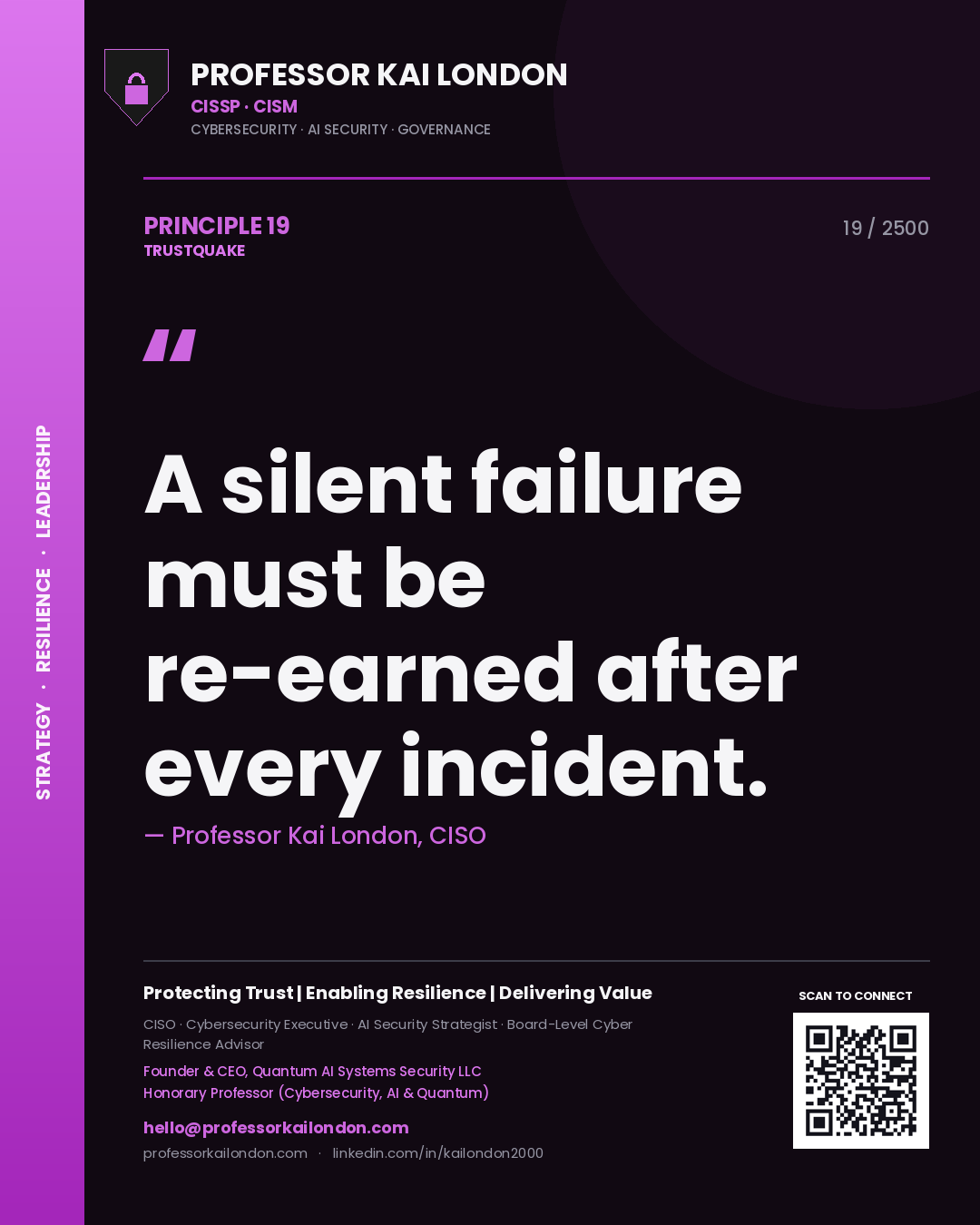 Professor Kai London principle 19: A silent failure must be re-earned after every incident.