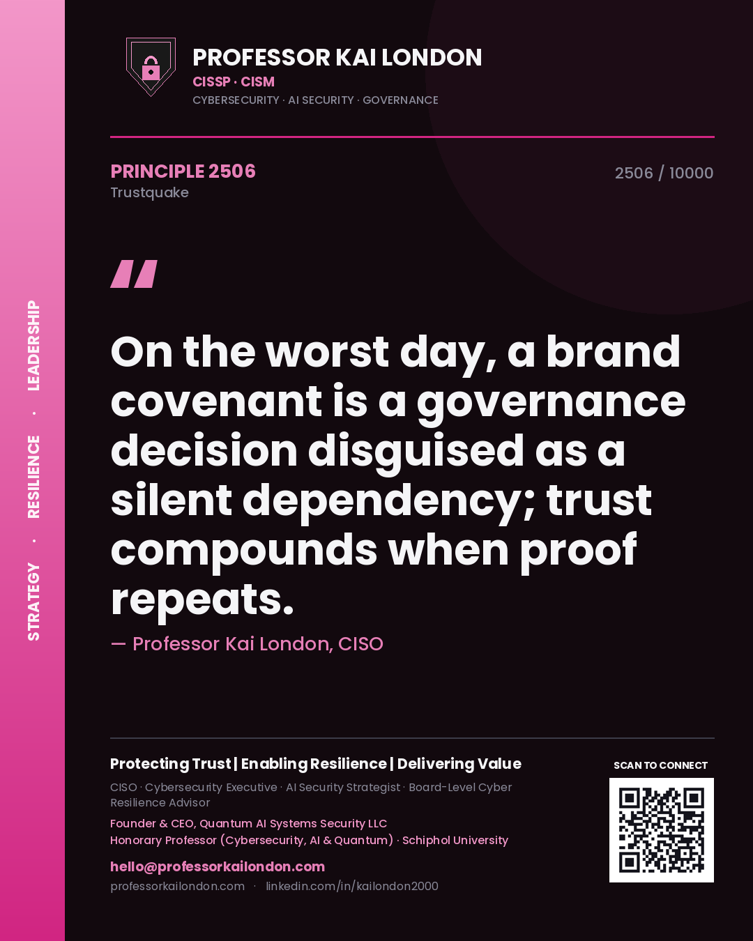 Professor Kai London principle 2506: On the worst day, a brand covenant is a governance decision disguised as a silent dependency; trust compounds when proof repeats.