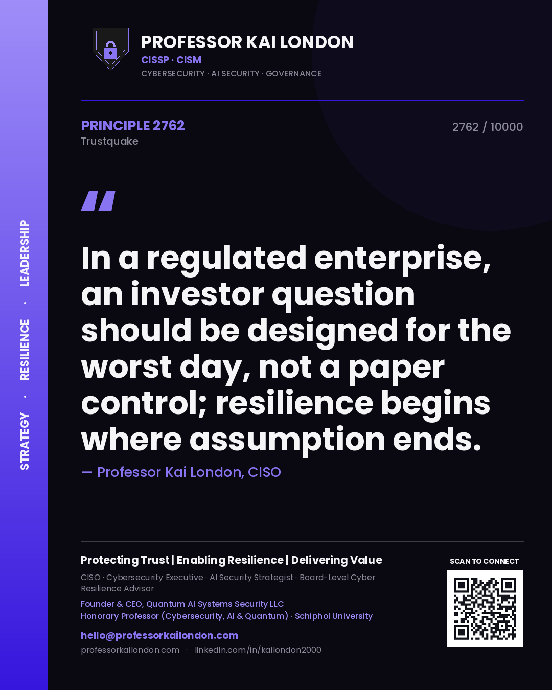Professor Kai London principle 2762: In a regulated enterprise, an investor question should be designed for the worst day, not a paper control; resilience begins where assumption ends.