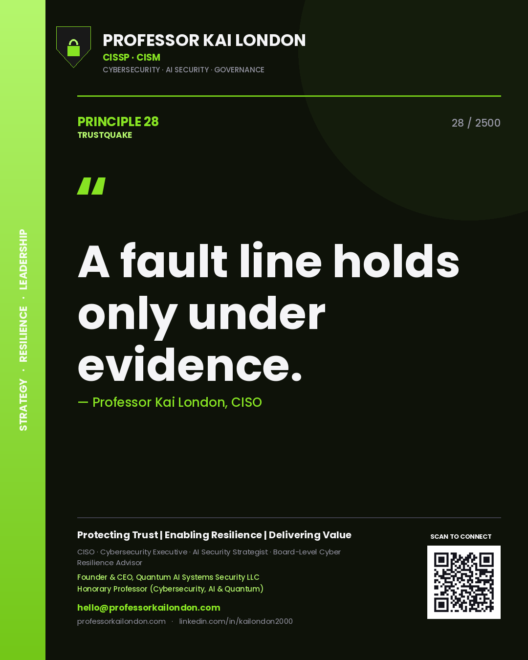 Professor Kai London principle 28: A fault line holds only under evidence.