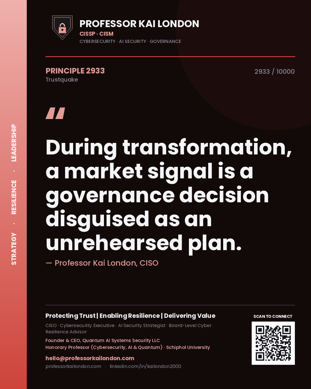 Professor Kai London principle 2933: During transformation, a market signal is a governance decision disguised as an unrehearsed plan.
