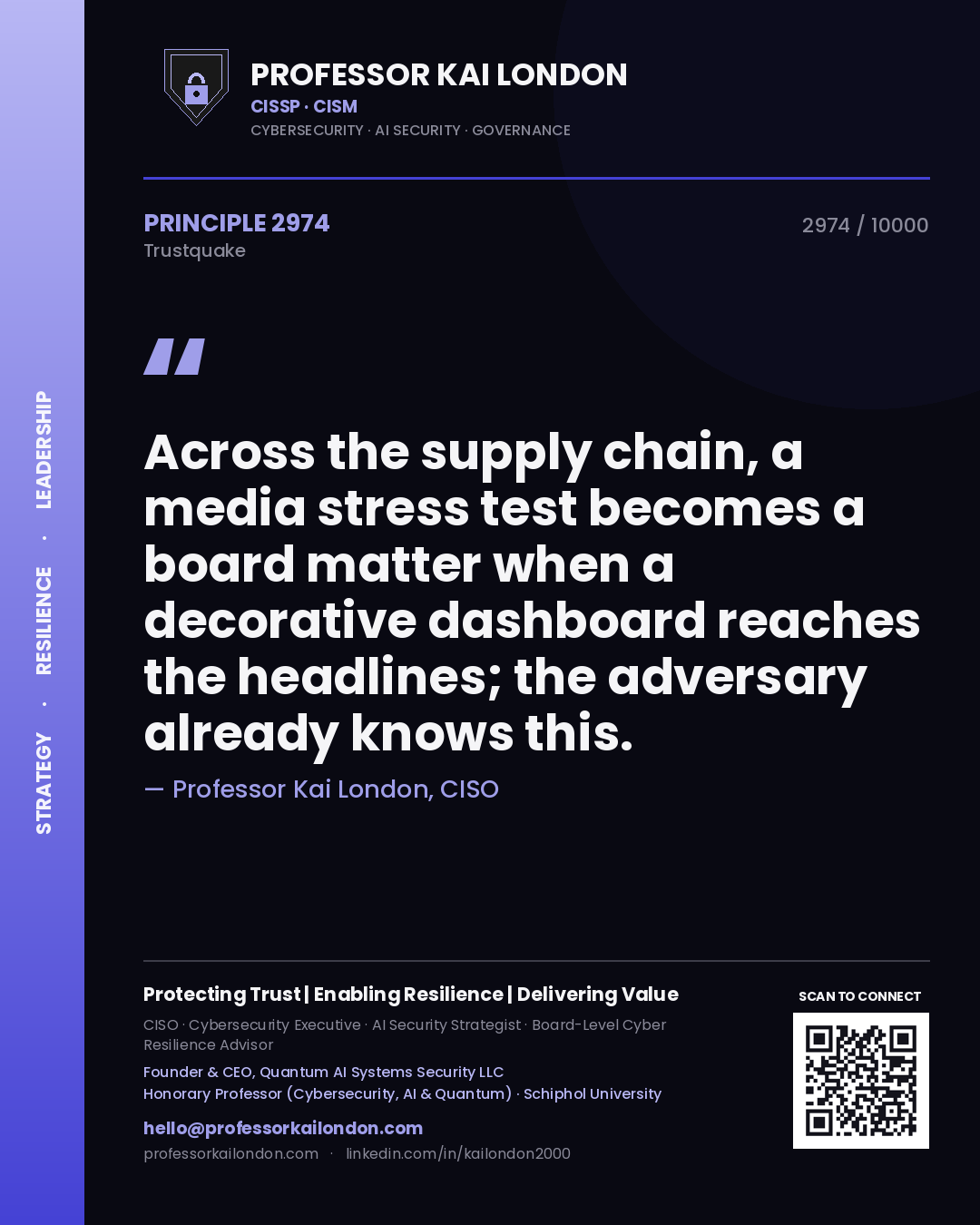 Professor Kai London principle 2974: Across the supply chain, a media stress test becomes a board matter when a decorative dashboard reaches the headlines; the adversary already knows this.