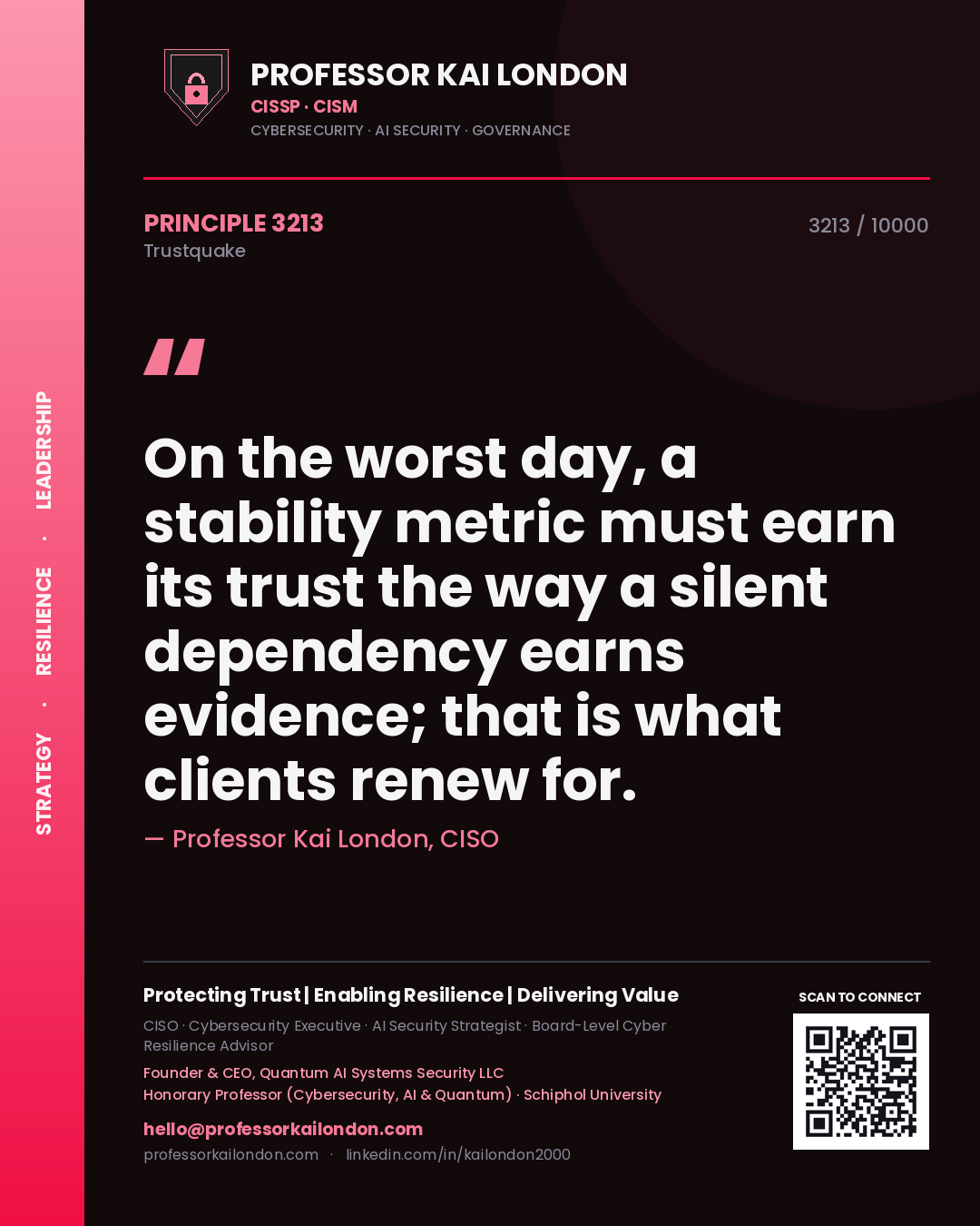Professor Kai London principle 3213: On the worst day, a stability metric must earn its trust the way a silent dependency earns evidence; that is what clients renew for.