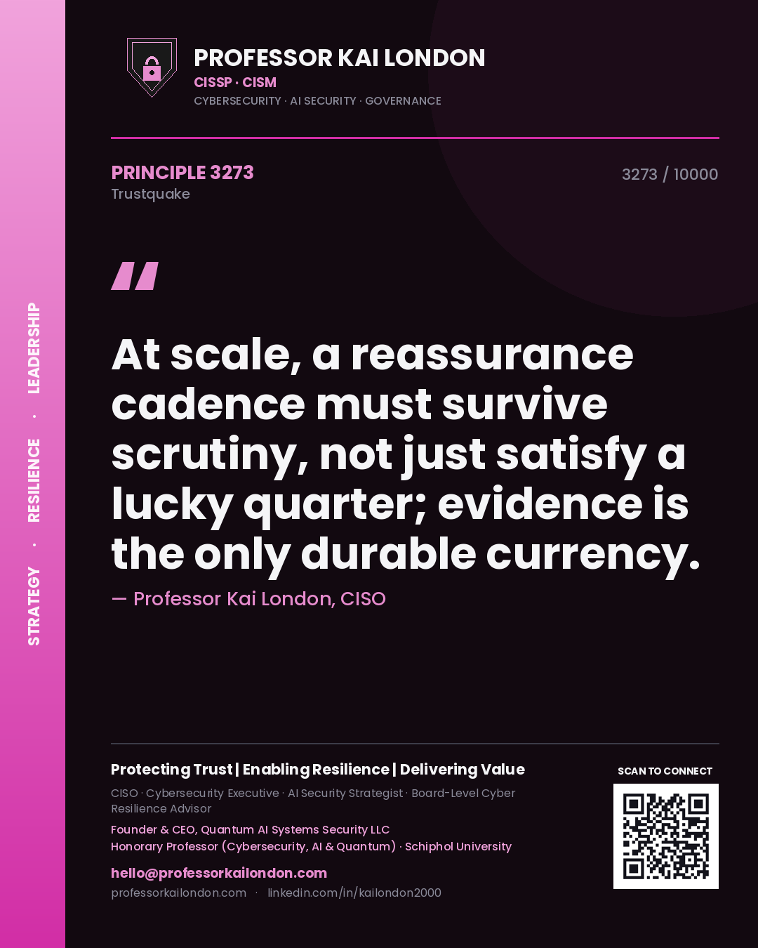 Professor Kai London principle 3273: At scale, a reassurance cadence must survive scrutiny, not just satisfy a lucky quarter; evidence is the only durable currency.