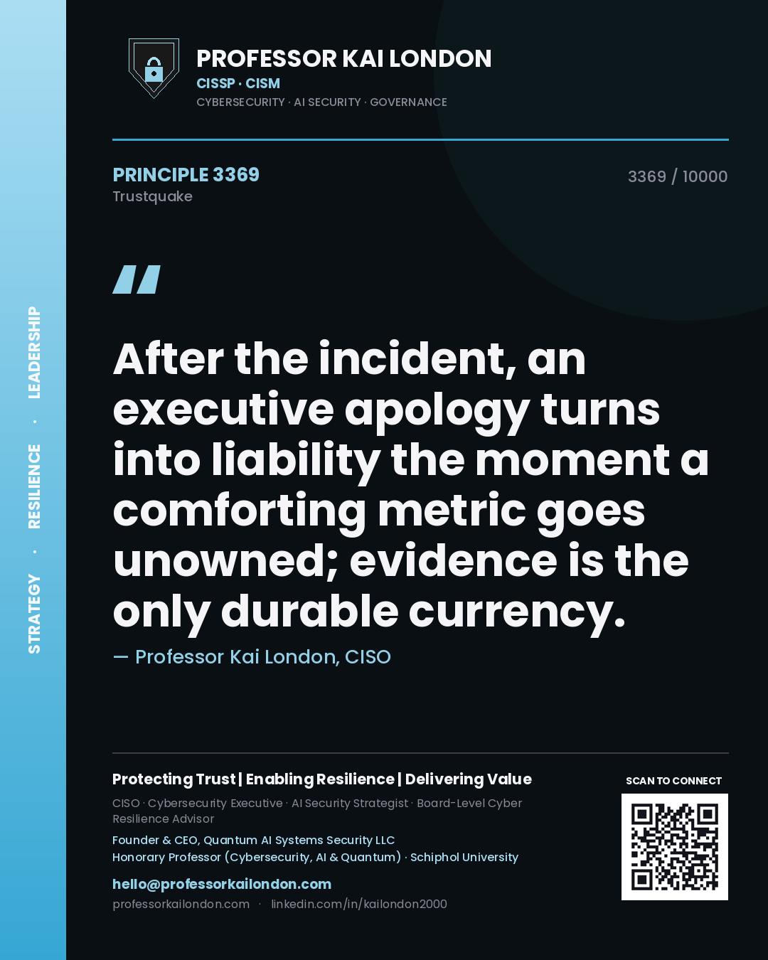 Professor Kai London principle 3369: After the incident, an executive apology turns into liability the moment a comforting metric goes unowned; evidence is the only durable currency.