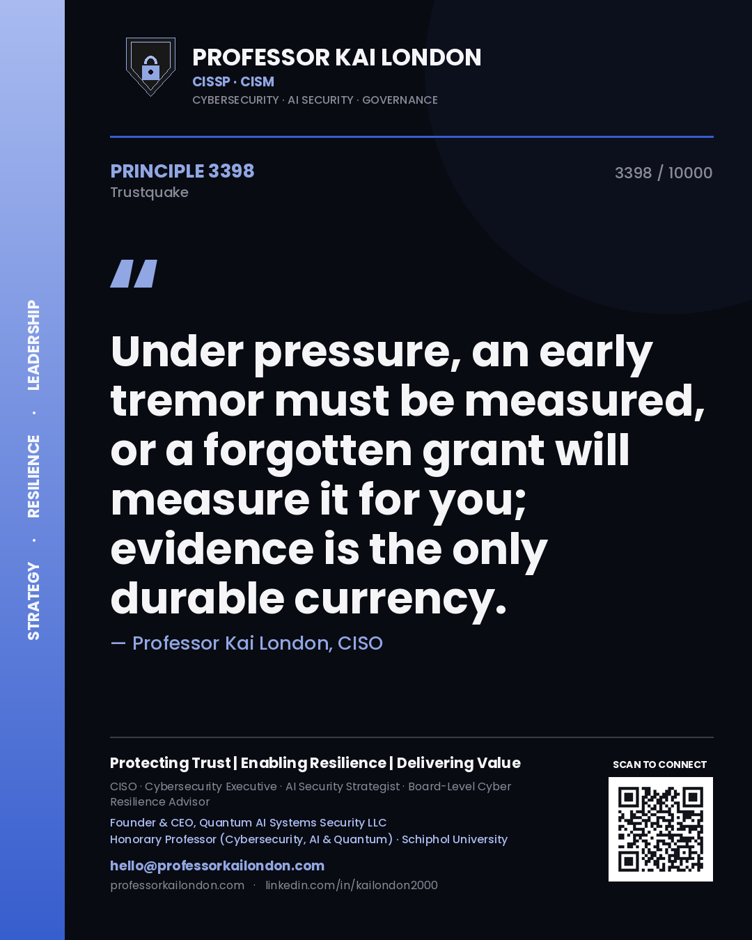 Professor Kai London principle 3398: Under pressure, an early tremor must be measured, or a forgotten grant will measure it for you; evidence is the only durable currency.