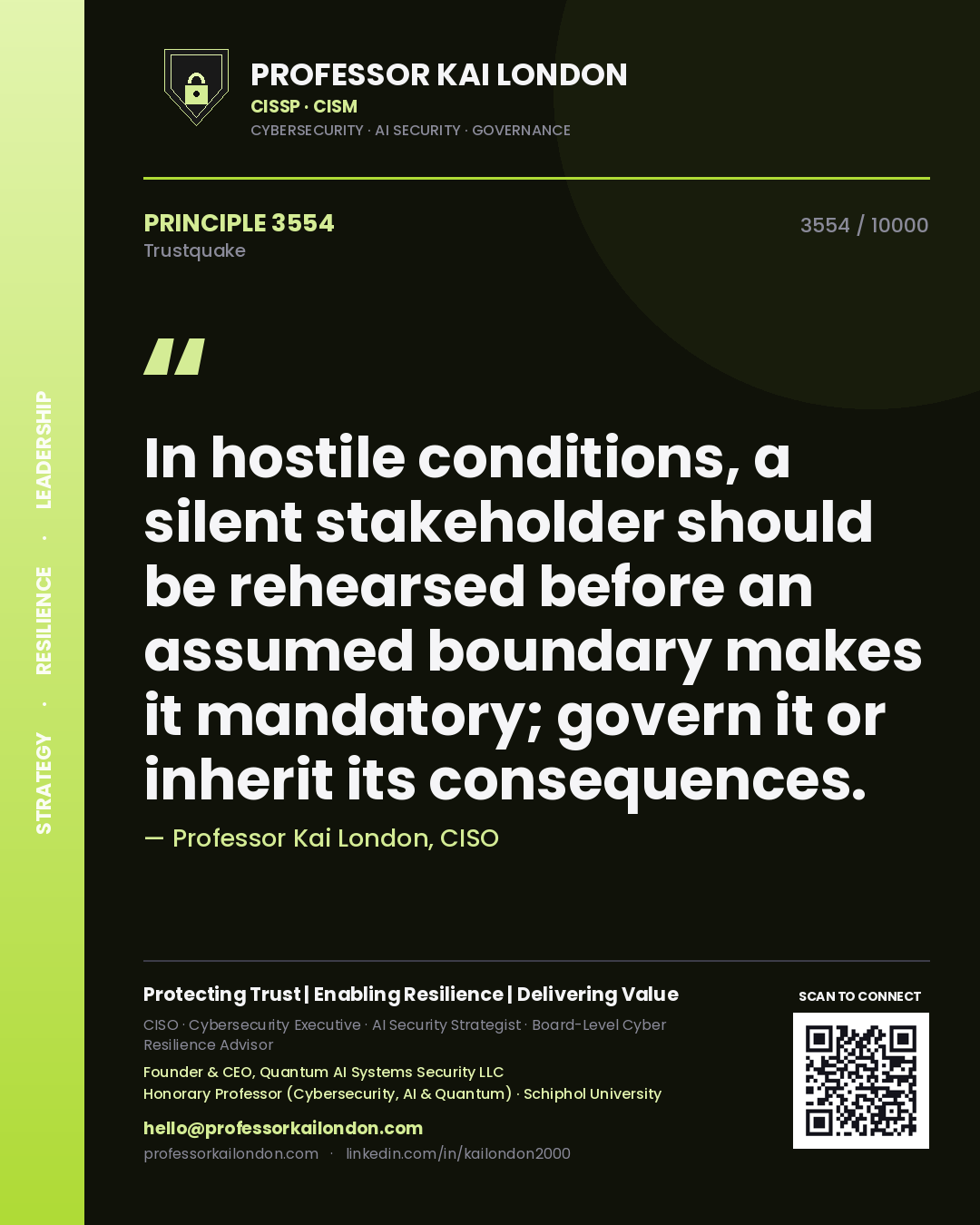 Professor Kai London principle 3554: In hostile conditions, a silent stakeholder should be rehearsed before an assumed boundary makes it mandatory; govern it or inherit its consequences.