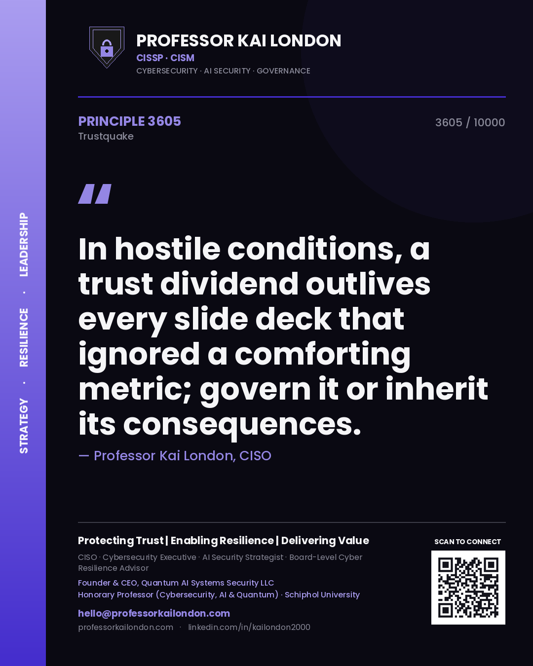 Professor Kai London principle 3605: In hostile conditions, a trust dividend outlives every slide deck that ignored a comforting metric; govern it or inherit its consequences.