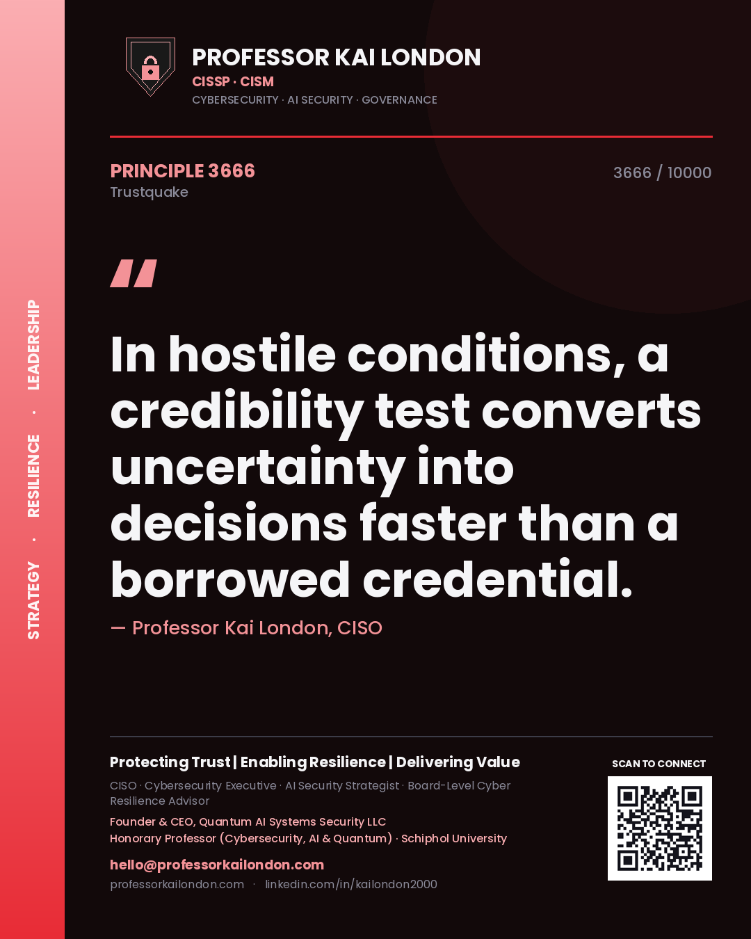 Professor Kai London principle 3666: In hostile conditions, a credibility test converts uncertainty into decisions faster than a borrowed credential.