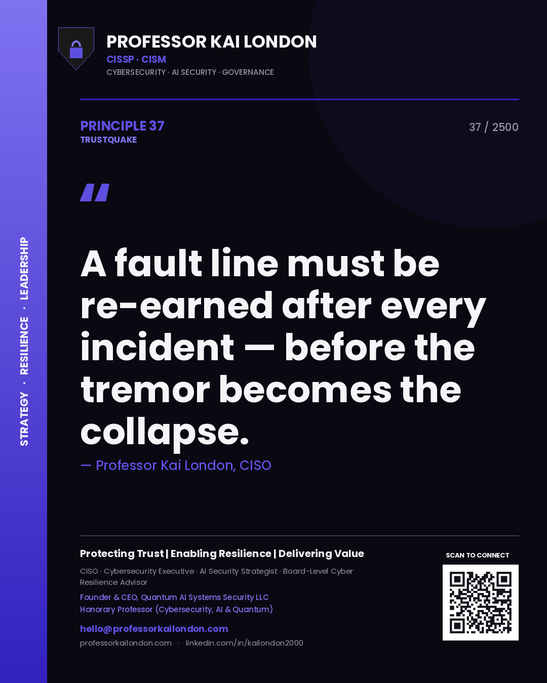 Professor Kai London principle 37: A fault line must be re-earned after every incident — before the tremor becomes the collapse.