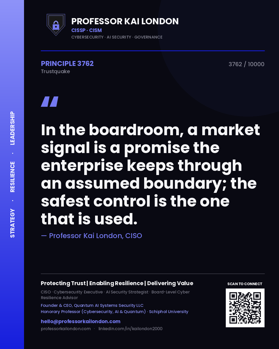Professor Kai London principle 3762: In the boardroom, a market signal is a promise the enterprise keeps through an assumed boundary; the safest control is the one that is used.