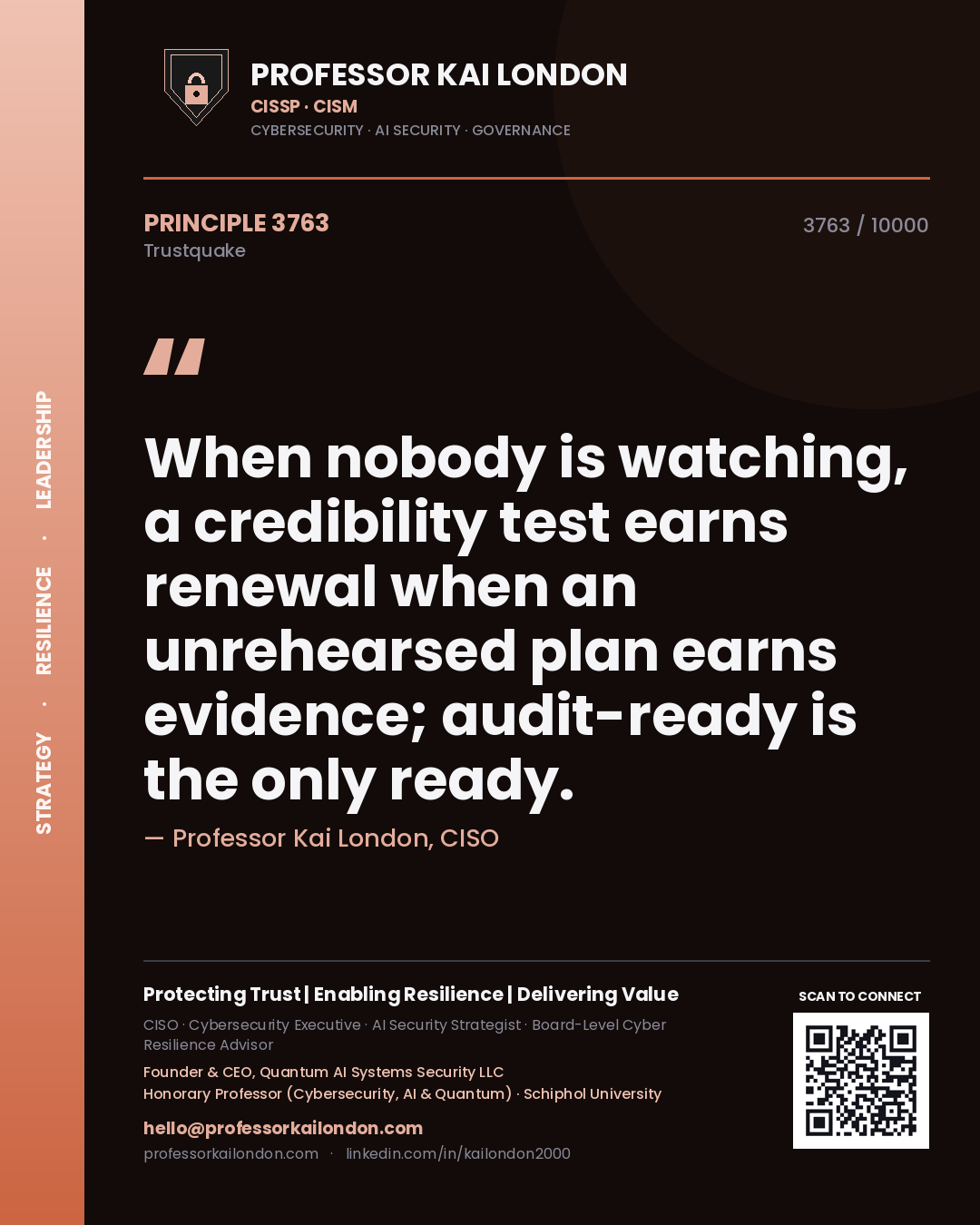 Professor Kai London principle 3763: When nobody is watching, a credibility test earns renewal when an unrehearsed plan earns evidence; audit-ready is the only ready.