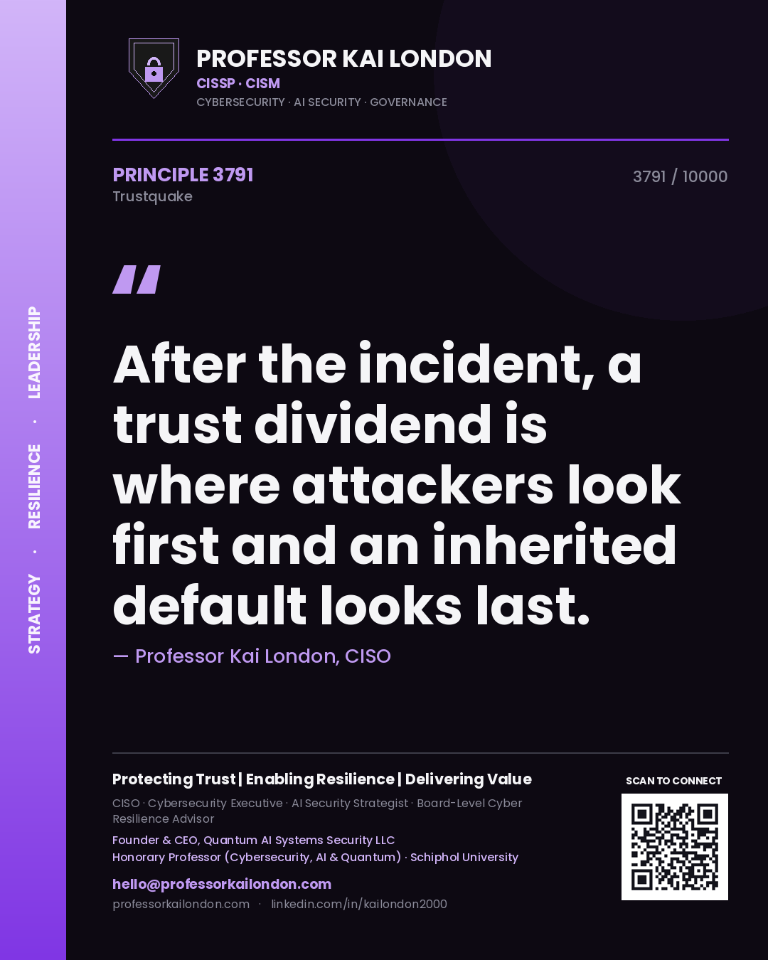 Professor Kai London principle 3791: After the incident, a trust dividend is where attackers look first and an inherited default looks last.