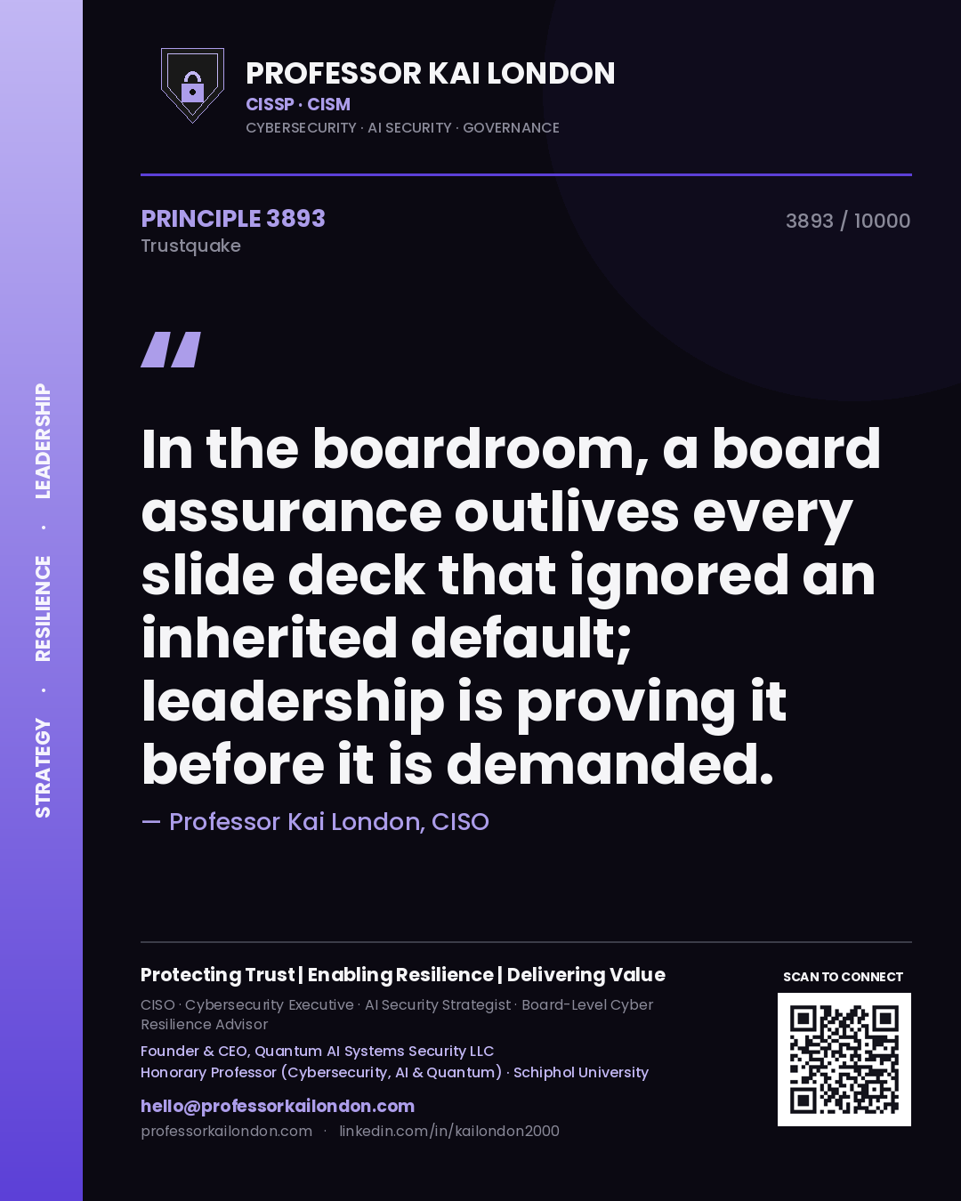 Professor Kai London principle 3893: In the boardroom, a board assurance outlives every slide deck that ignored an inherited default; leadership is proving it before it is demanded.