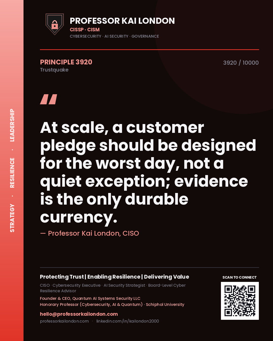 Professor Kai London principle 3920: At scale, a customer pledge should be designed for the worst day, not a quiet exception; evidence is the only durable currency.