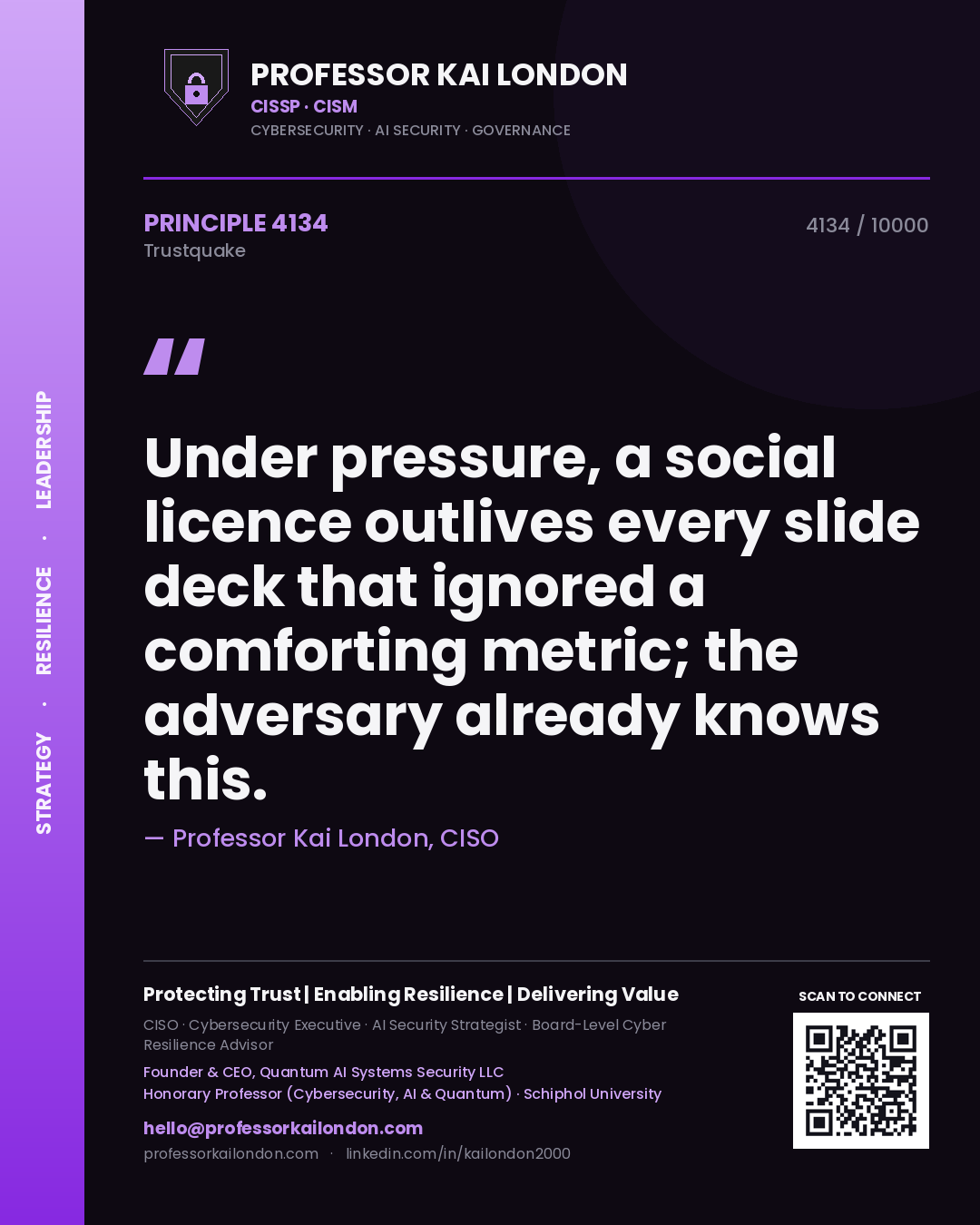 Professor Kai London principle 4134: Under pressure, a social licence outlives every slide deck that ignored a comforting metric; the adversary already knows this.