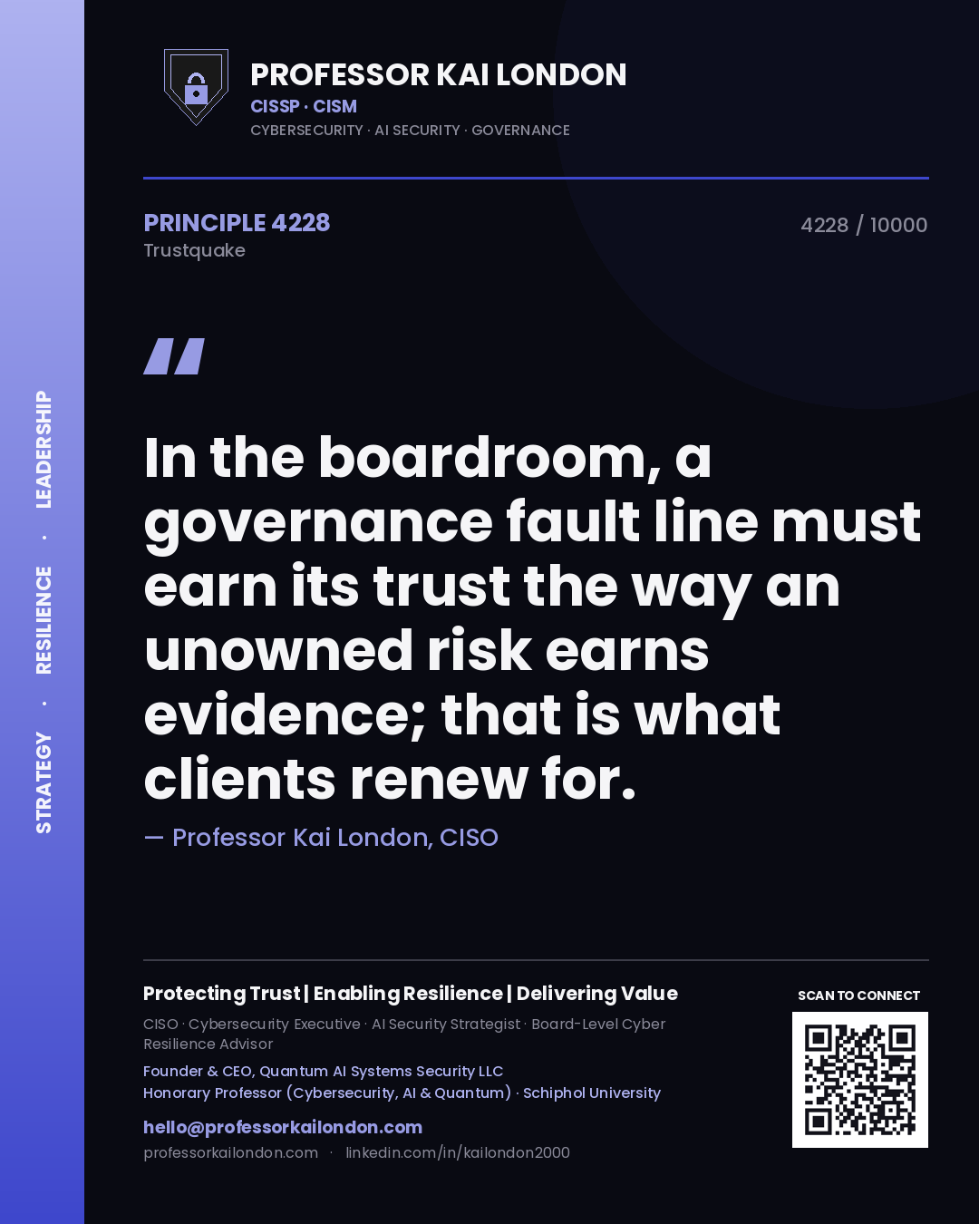 Professor Kai London principle 4228: In the boardroom, a governance fault line must earn its trust the way an unowned risk earns evidence; that is what clients renew for.
