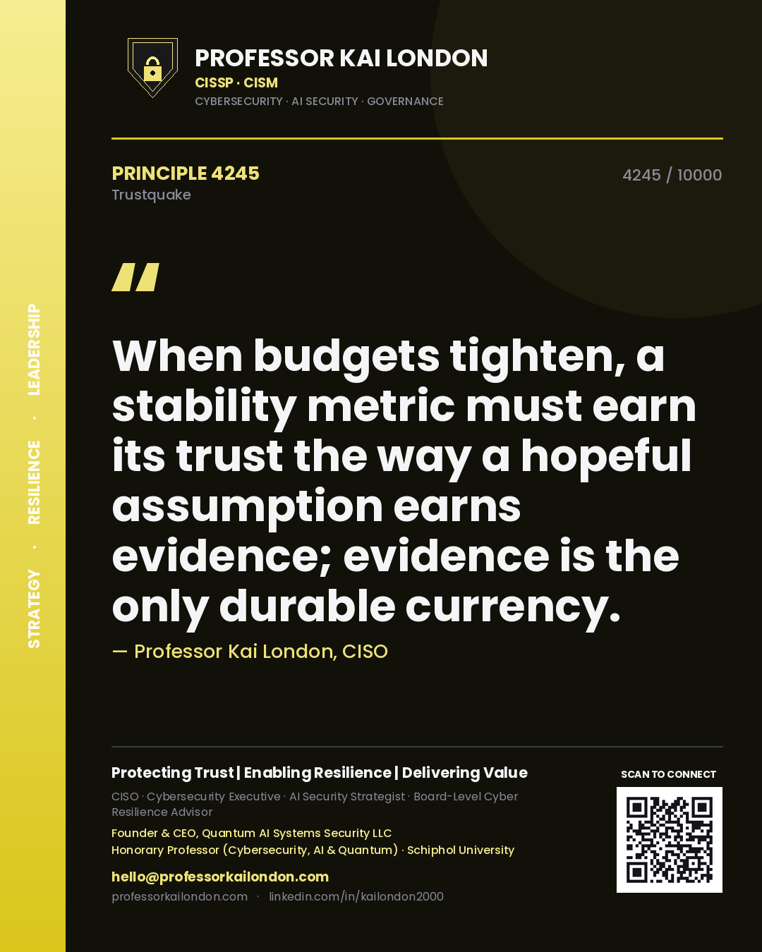 Professor Kai London principle 4245: When budgets tighten, a stability metric must earn its trust the way a hopeful assumption earns evidence; evidence is the only durable currency.