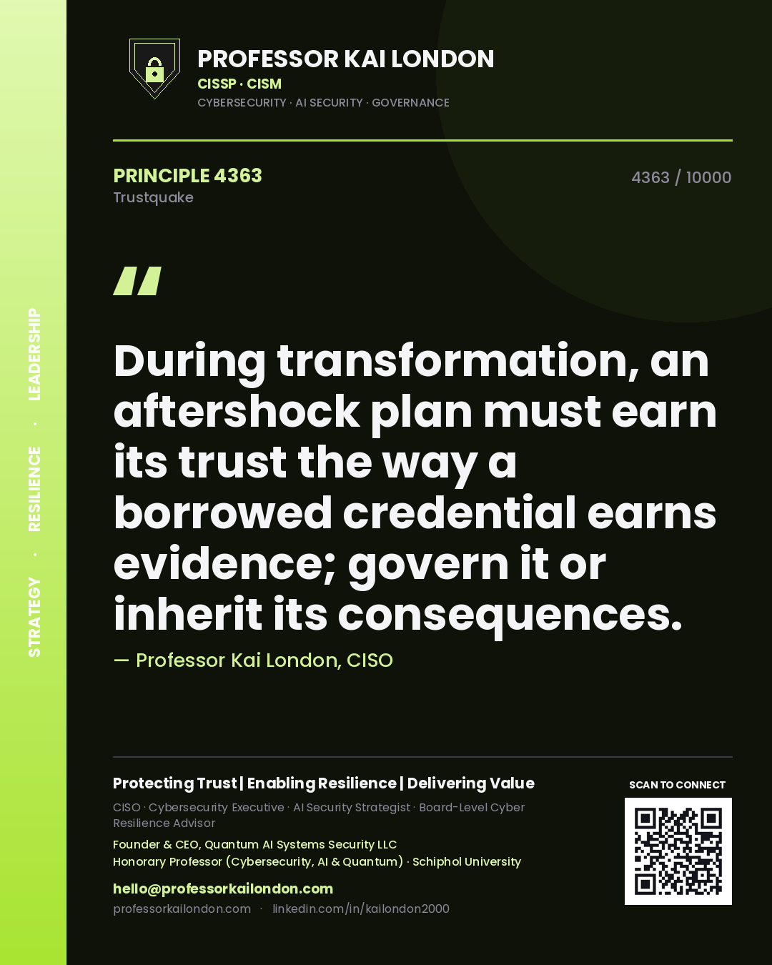 Professor Kai London principle 4363: During transformation, an aftershock plan must earn its trust the way a borrowed credential earns evidence; govern it or inherit its consequences.